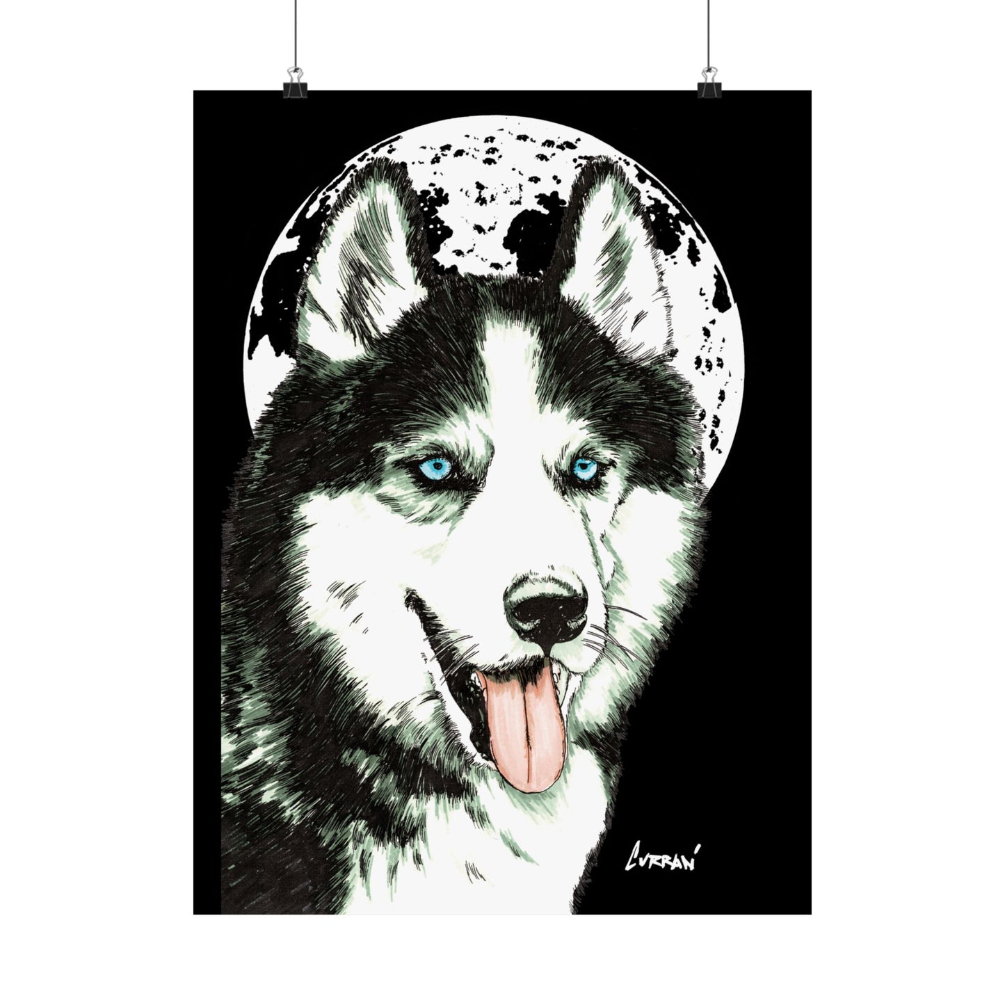 Husky Moon Satin Poster - 300gsm Art Print for Dog Lovers