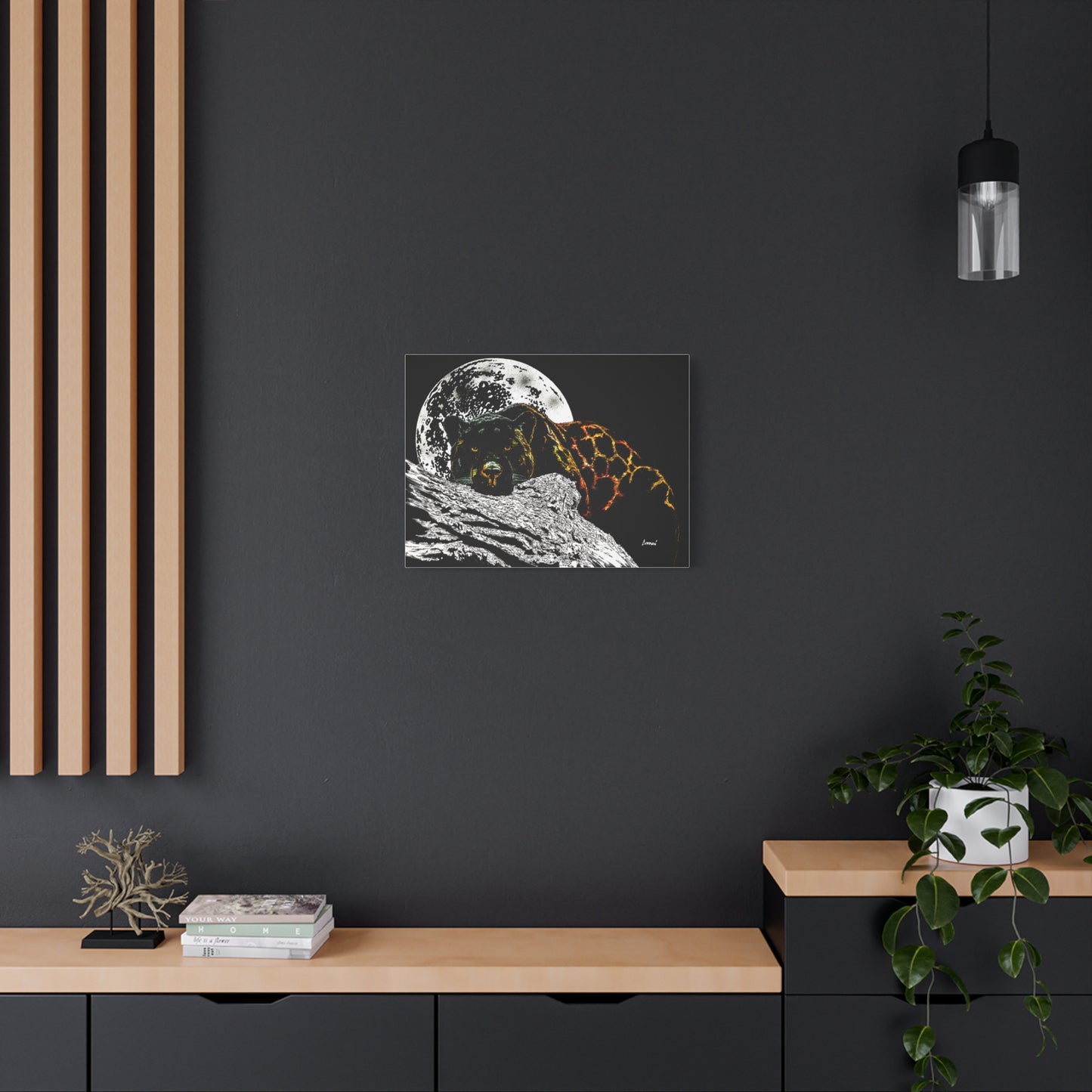 Panther in the Moonlight Print of my Original hand drawn art printed on stretched canvas of a Panther in the Moonlight