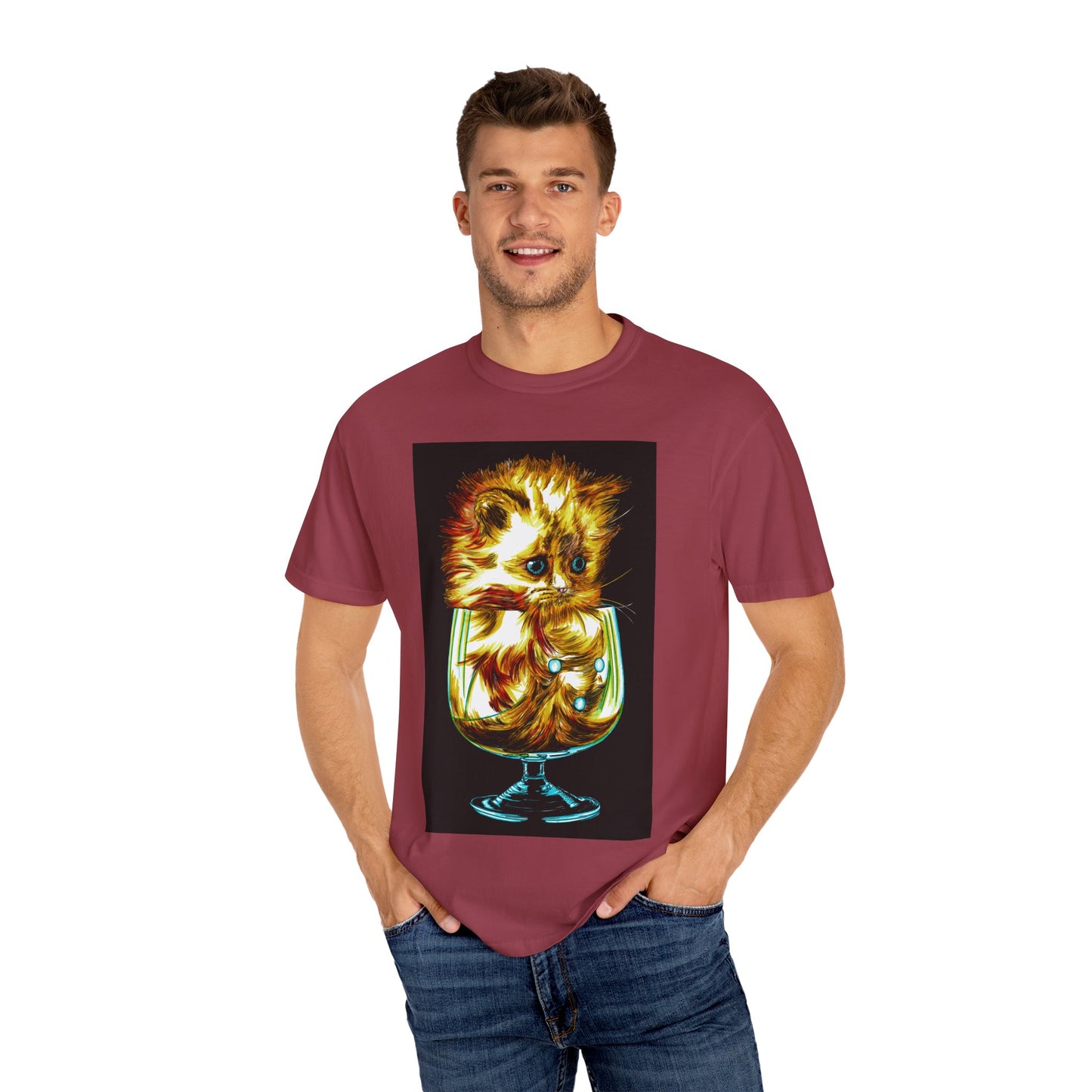 Kitten in a Glass Unisex T-shirt - Hand Drawn Art