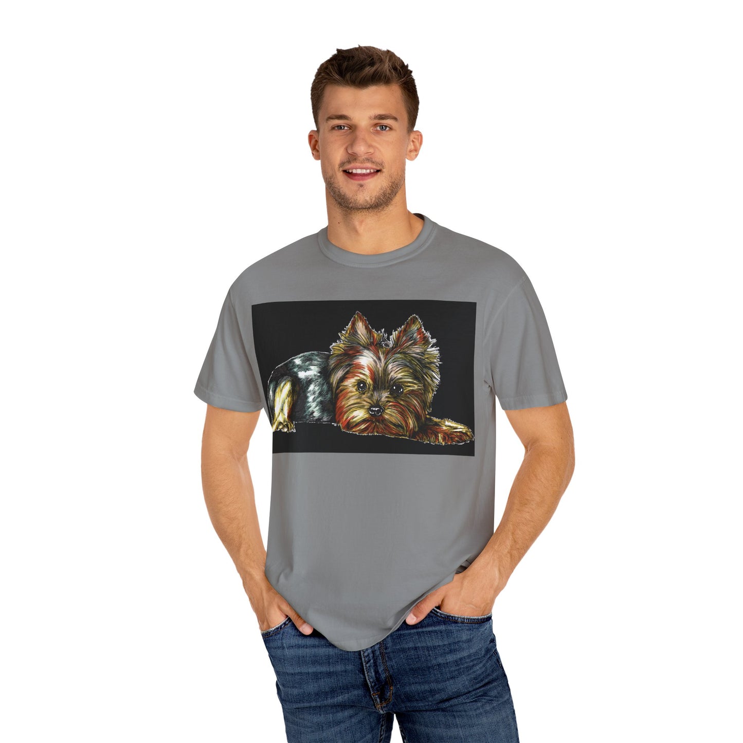 Yorkie Terrier Unisex Garment-Dyed T-Shirt – Original Hand-Drawn Art