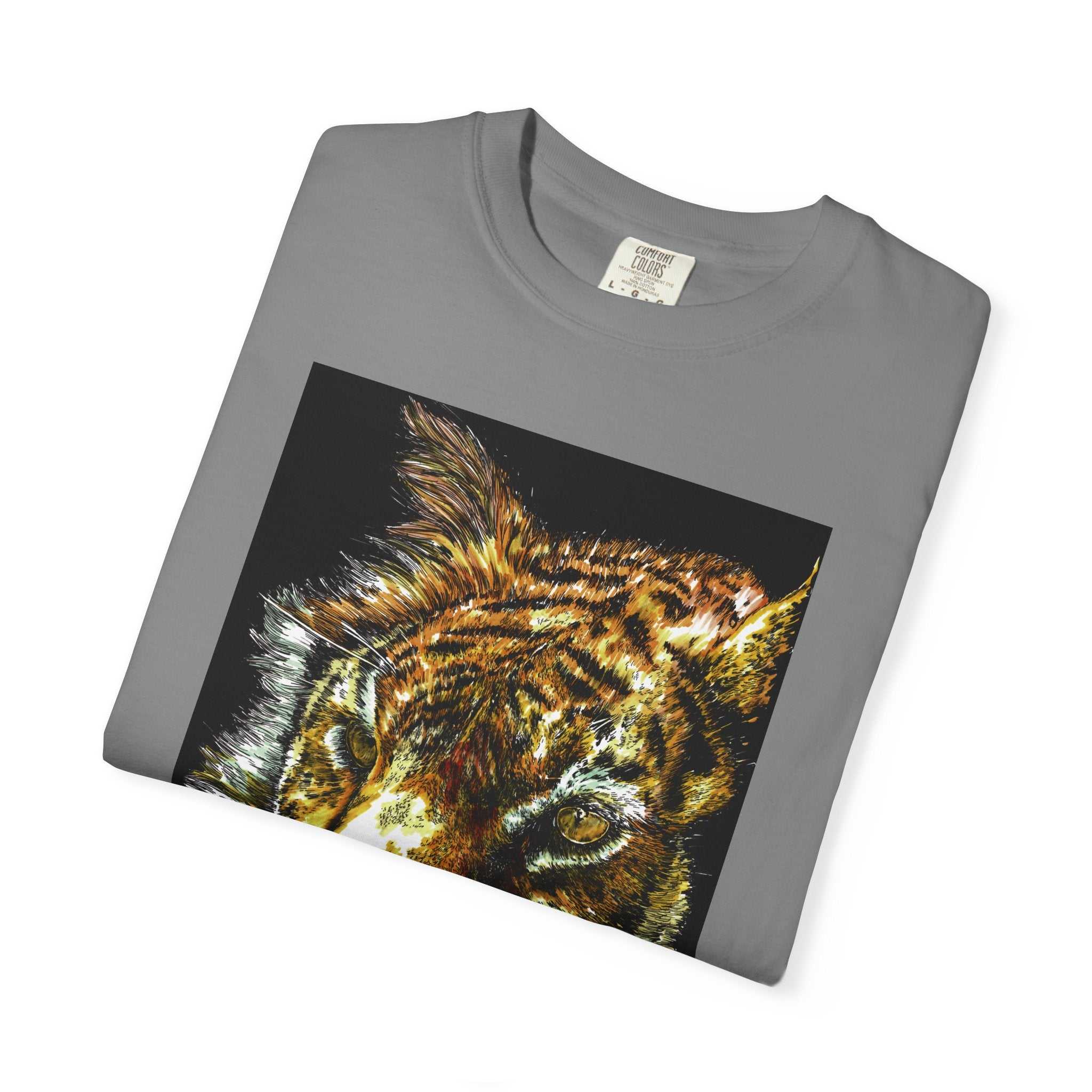 Discover your wild side with our Tiger Art T-Shirt - Vibrant Animal Print - Nature Lover's Apparel featuring the original hand drawn art. Stand out in style!