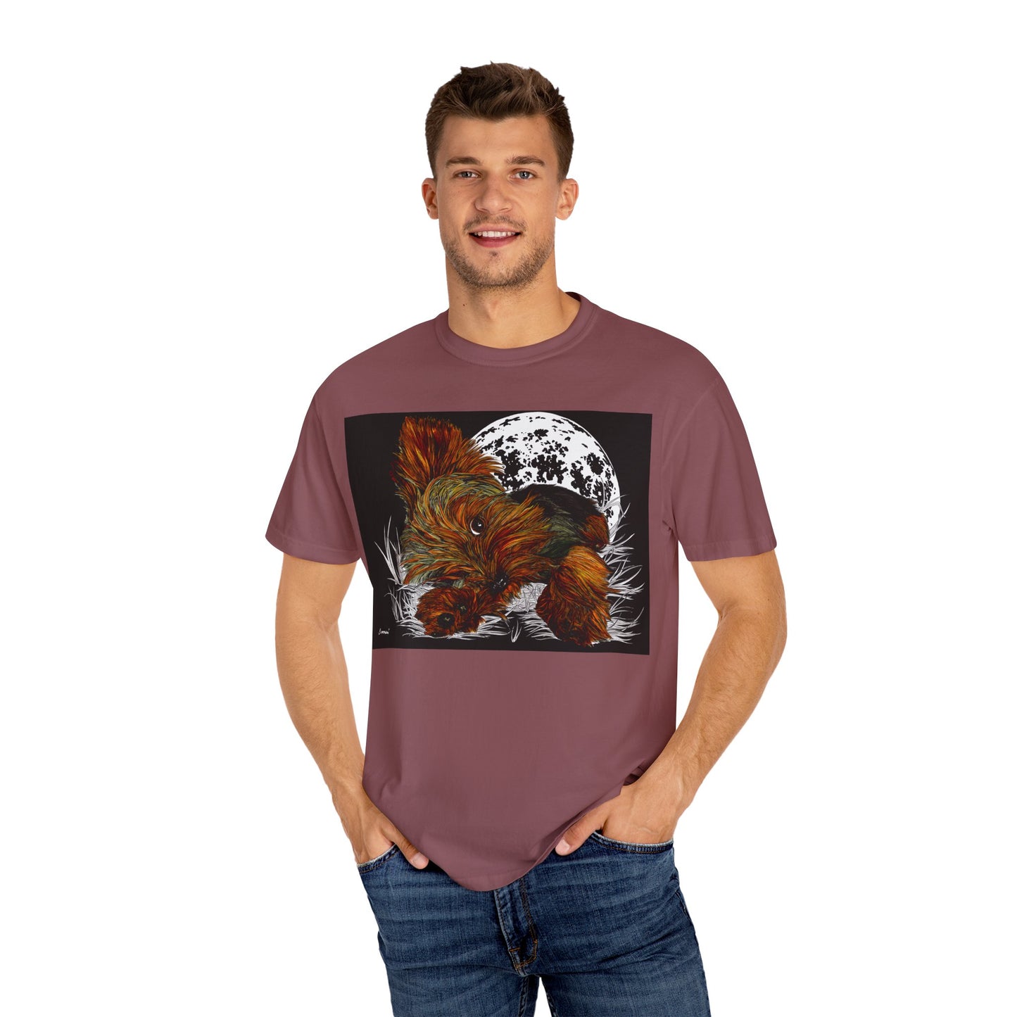 Yorkie Terrier Unisex Garment-Dyed T-Shirt – Original Hand-Drawn Art