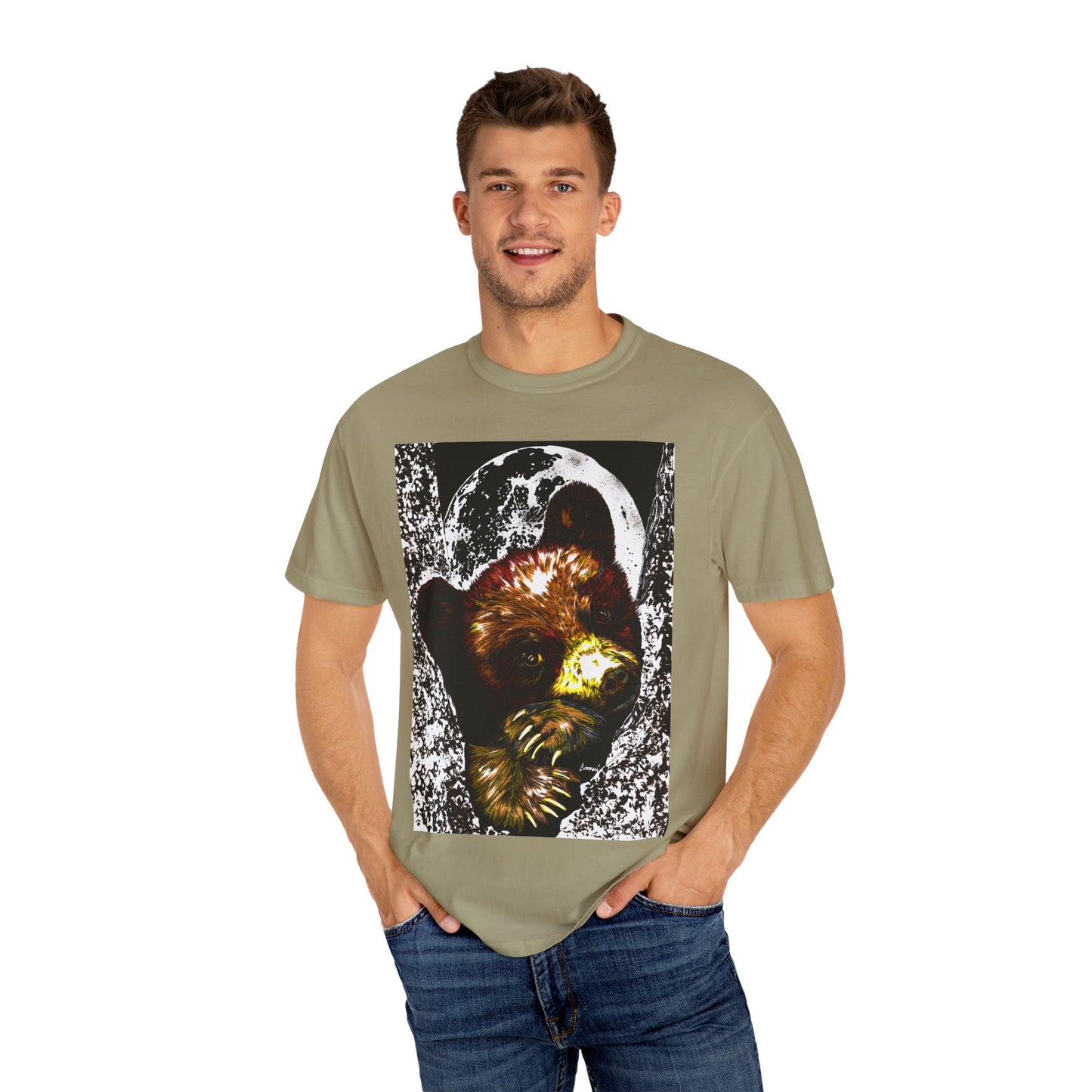 Moonlit Brown Bear Cub Unisex Garment-Dyed T-Shirt | Nature-Inspired Apparel