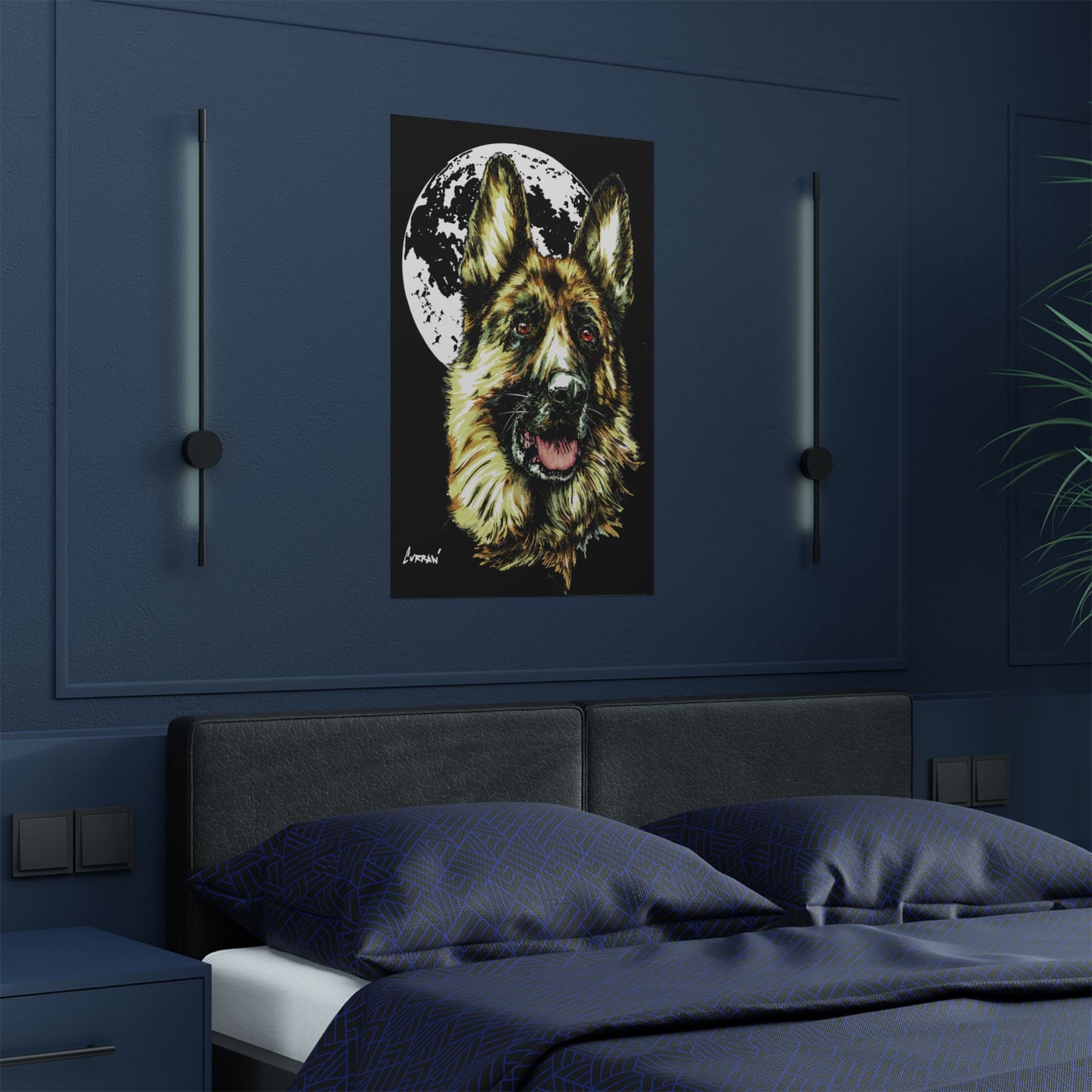 German Shepherd Moon Satin Poster - 300gsm Art Print