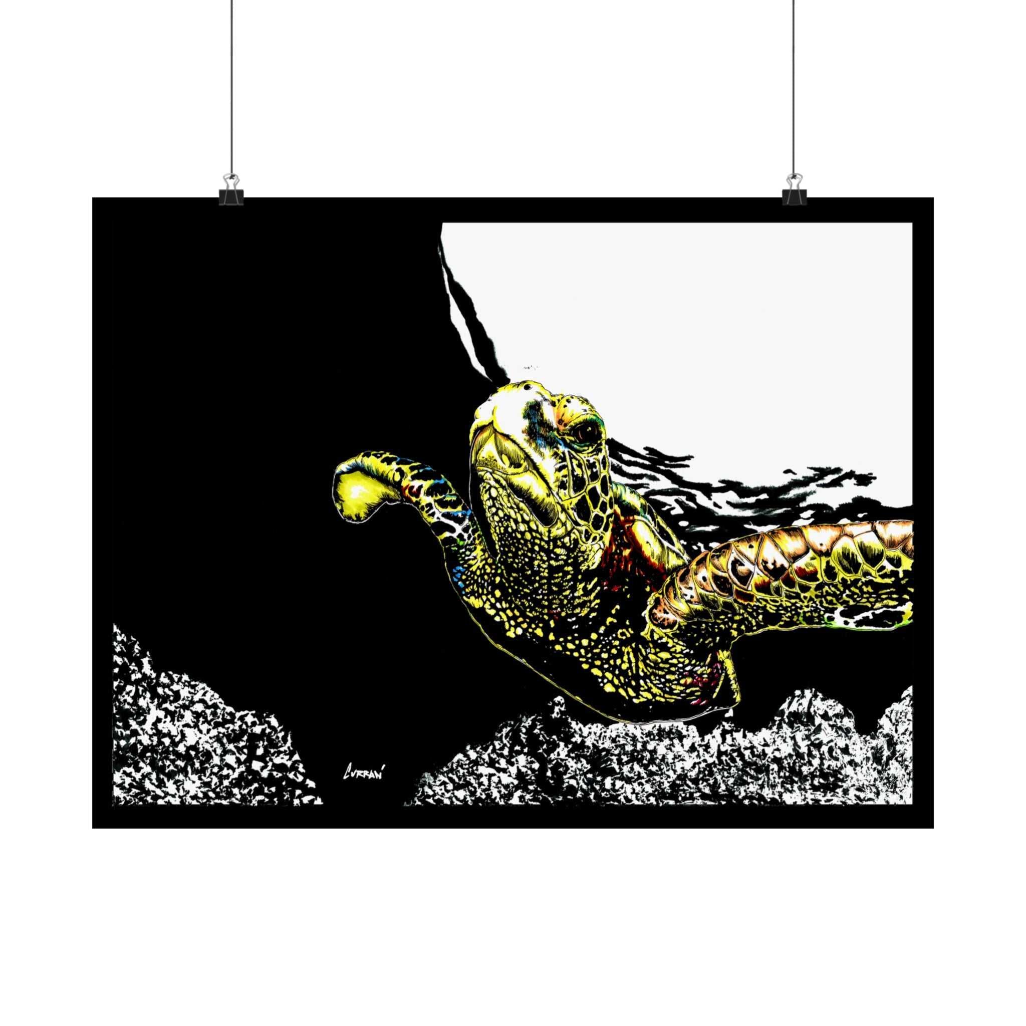 Transform your space with our stunning Sea Turtle Satin Poster, Vibrant Ocean Decor for Marine Life Enthusiasts for marine life into your home today!