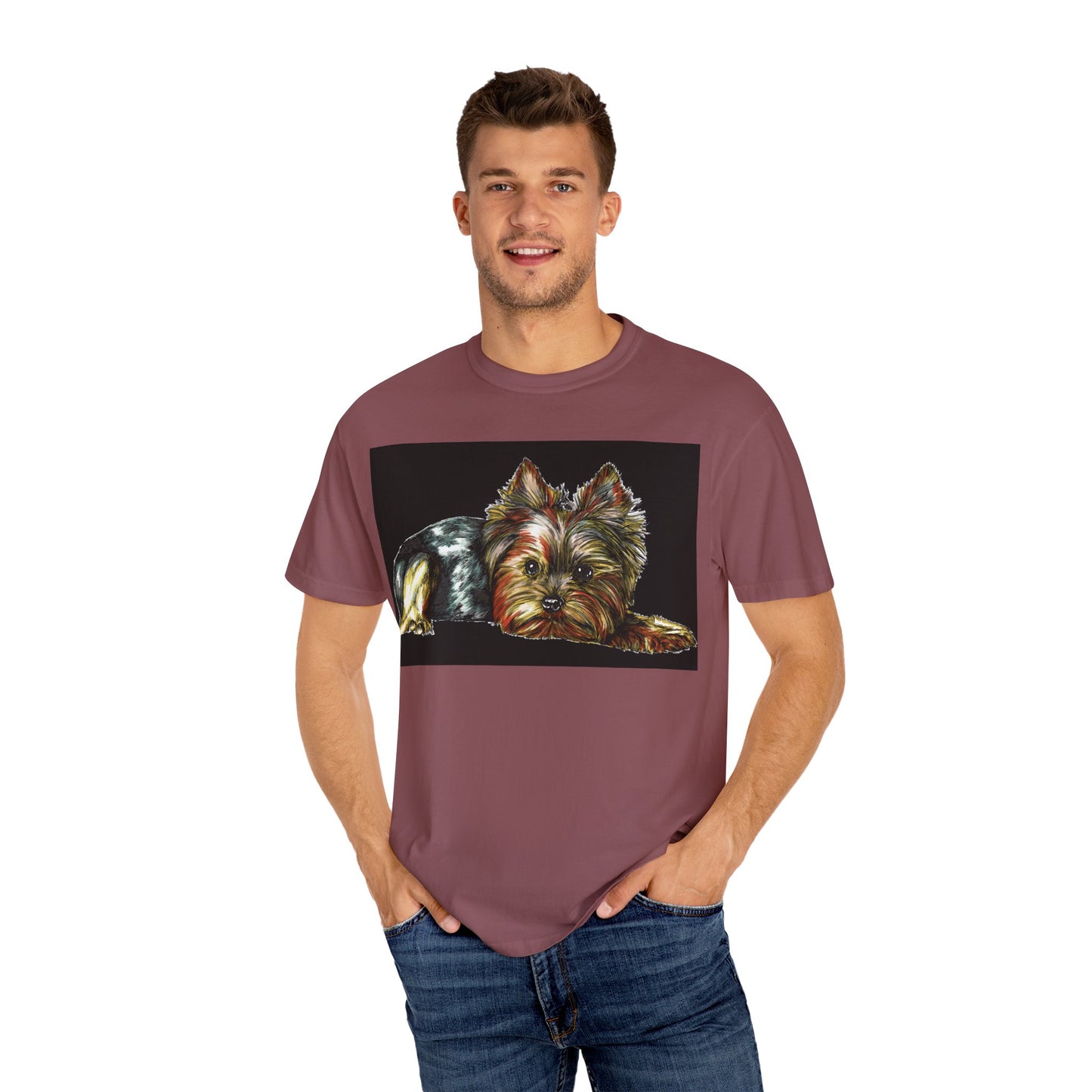 Yorkie Terrier Unisex Garment-Dyed T-Shirt – Original Hand-Drawn Art