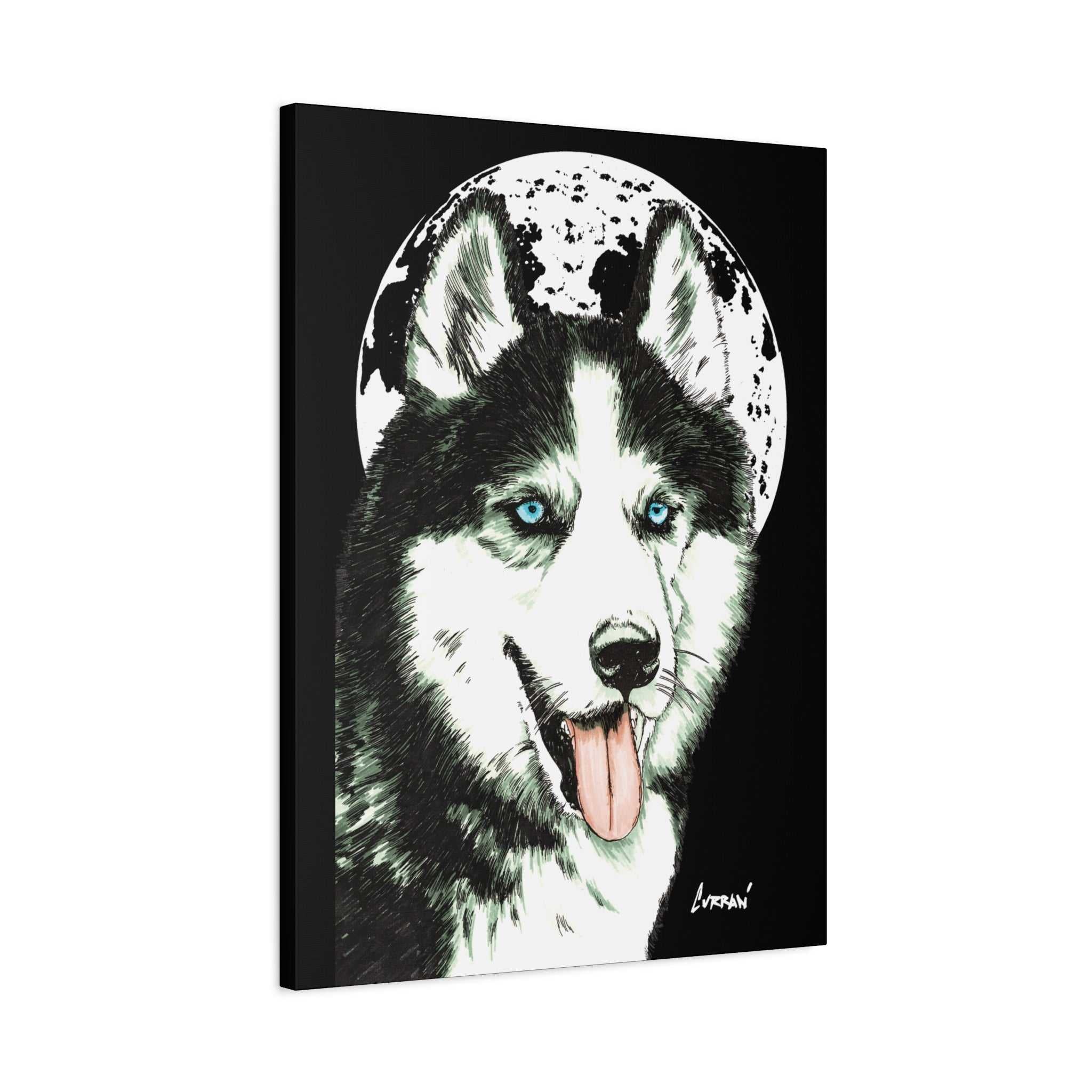 Transform your space with Siberian Husky Canvas Wall Art - Moonlit Dog Decor. Add a touch of mystery and beauty to your walls today!