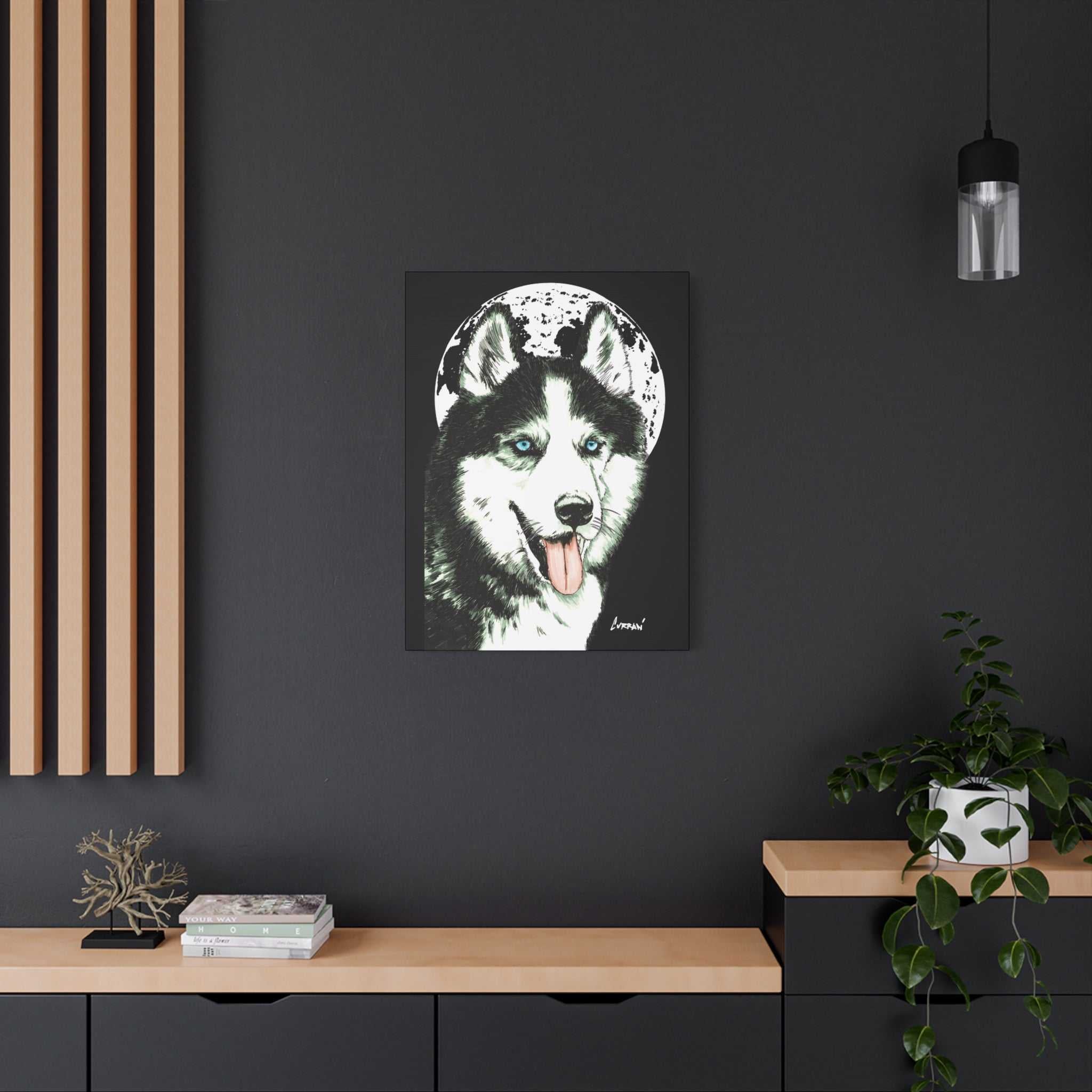 Transform your space with Siberian Husky Canvas Wall Art - Moonlit Dog Decor. Add a touch of mystery and beauty to your walls today!