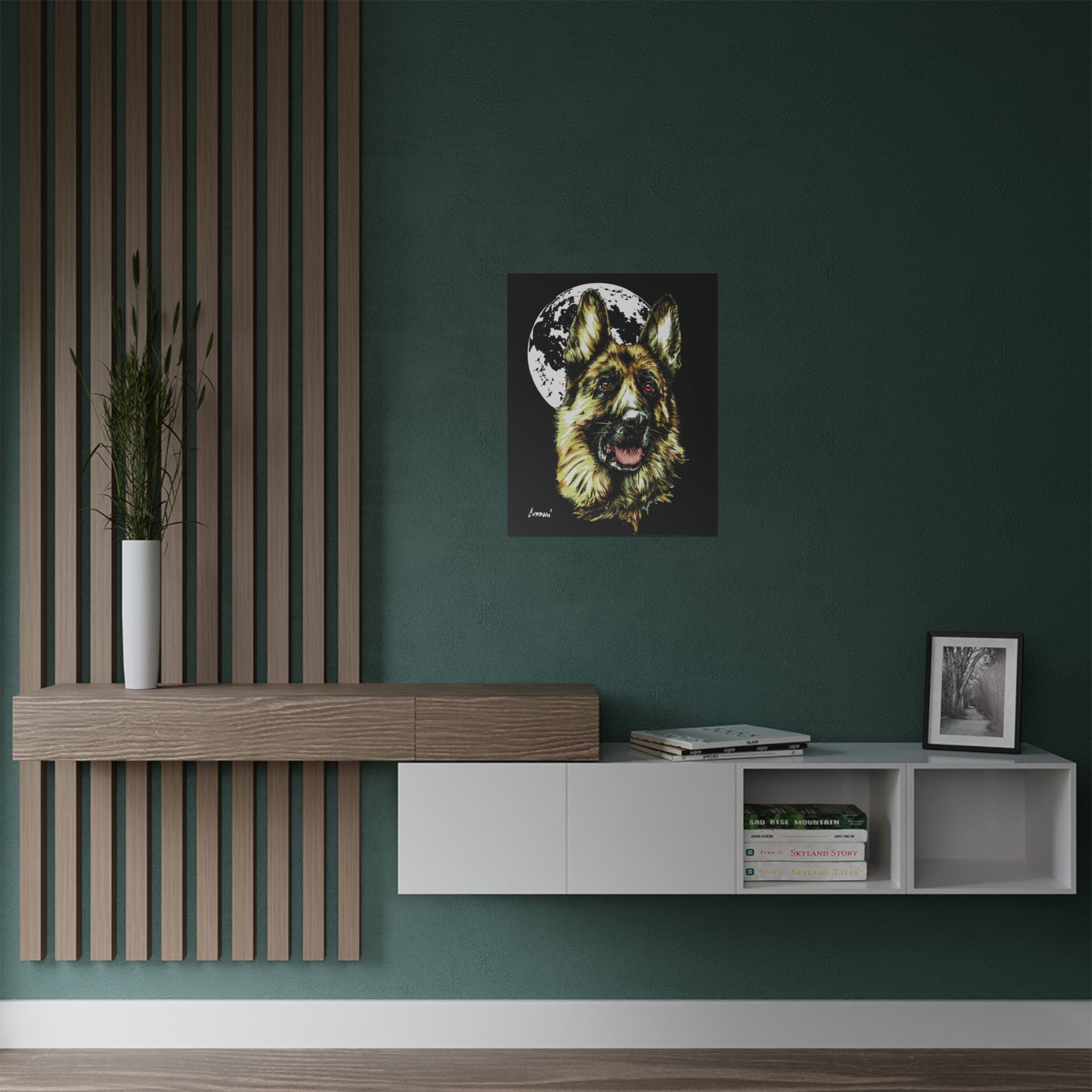 German Shepherd Moon Satin Poster - 300gsm Art Print
