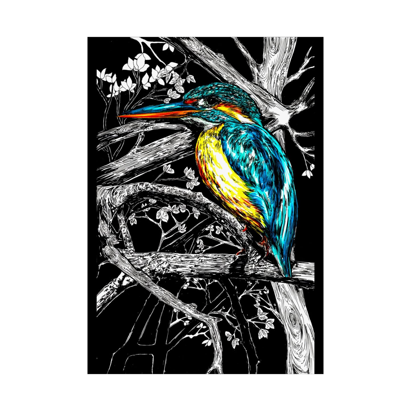 Vibrant Kingfisher Satin Poster - 300gsm Art Print for Nature Lovers