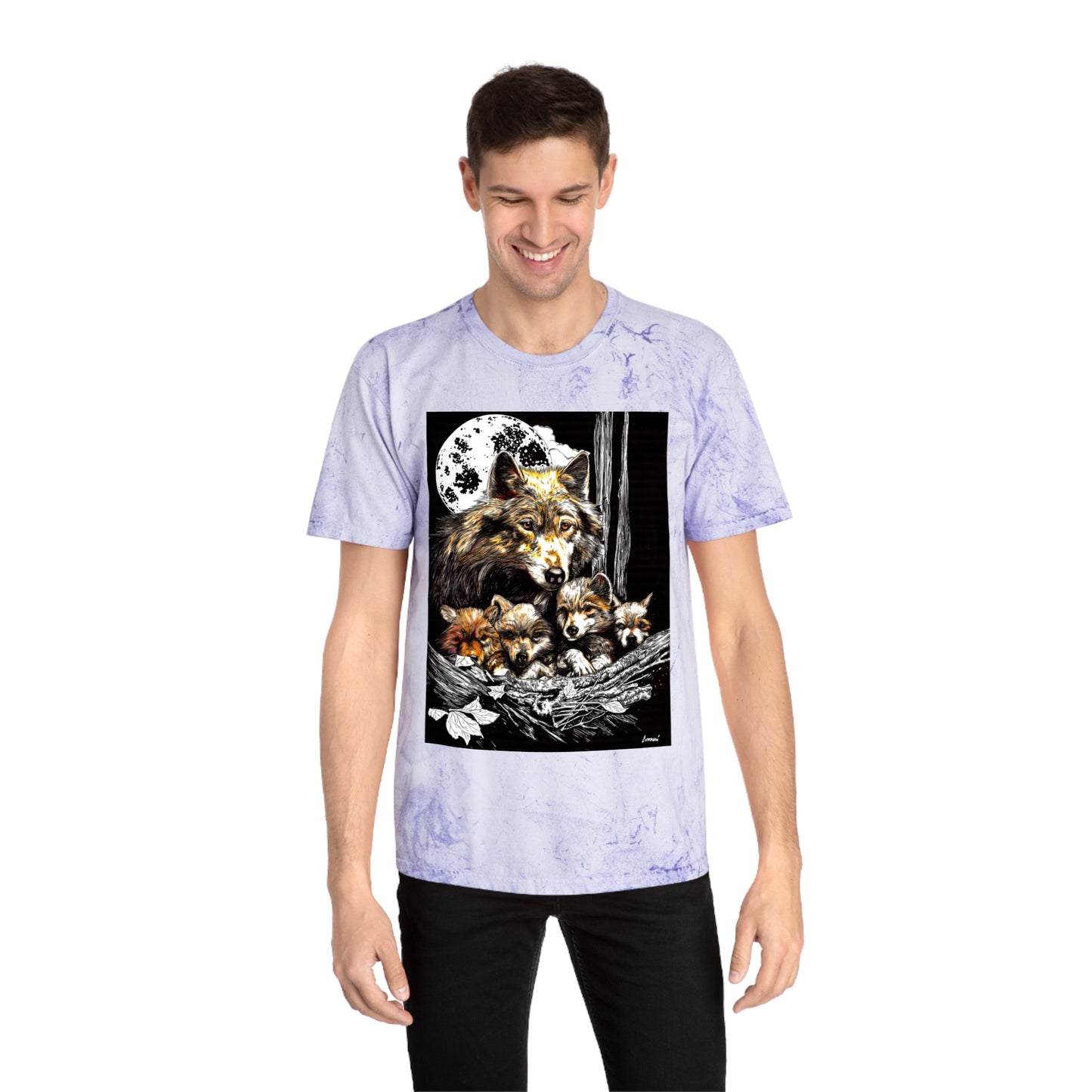 Moonlit Wolf Family Unisex Color Blast Shirt Nature Lover Gift