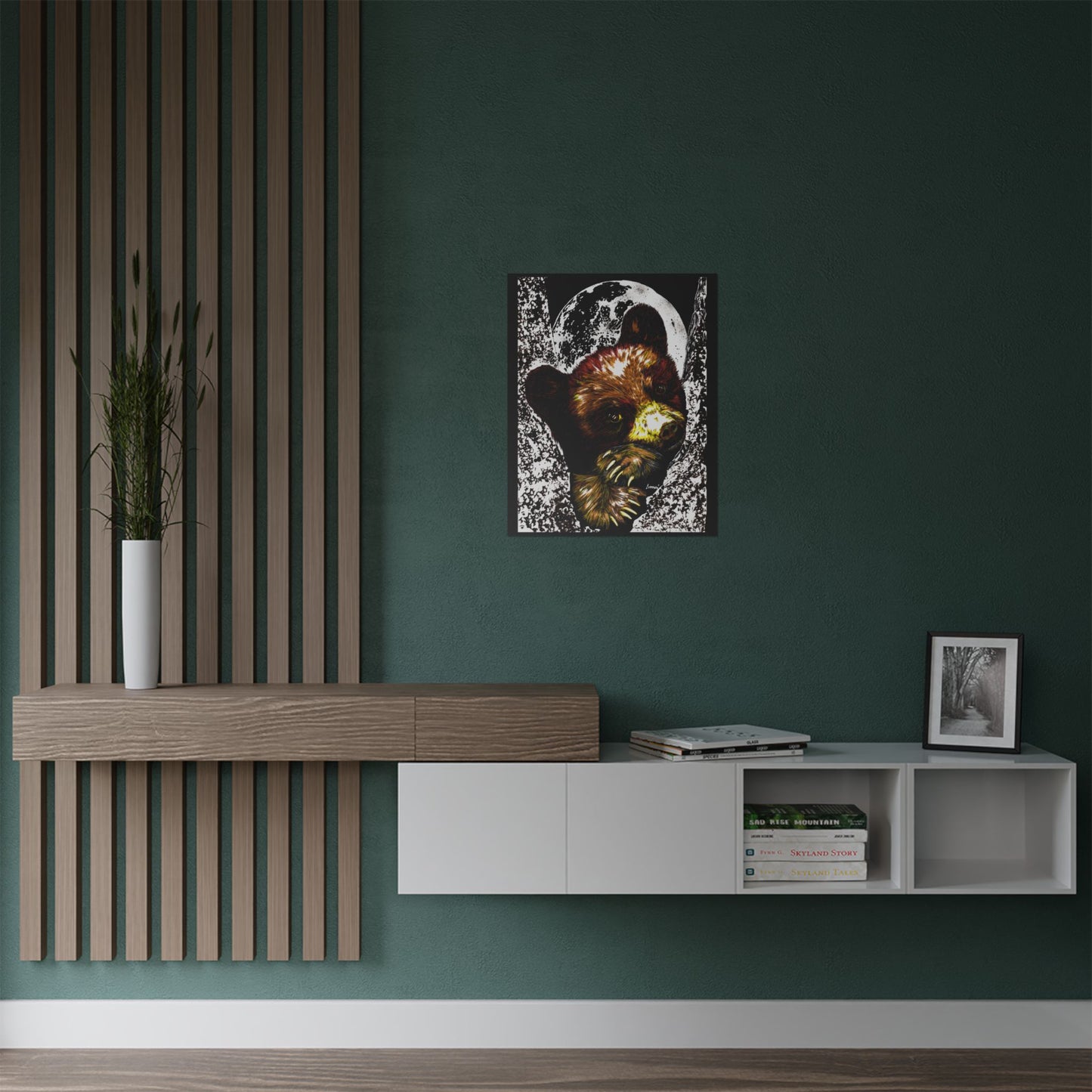 Brown Bear Moon Satin Poster - Art Print for Nature Lovers