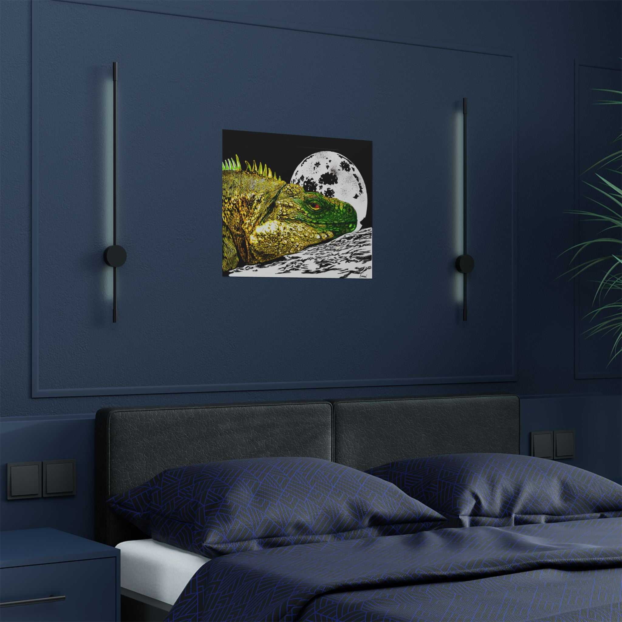 Transform your walls with our Vibrant Iguana Satin Poster - Moonlit Art Print for Nature Lovers. Bring nature's beauty indoors!