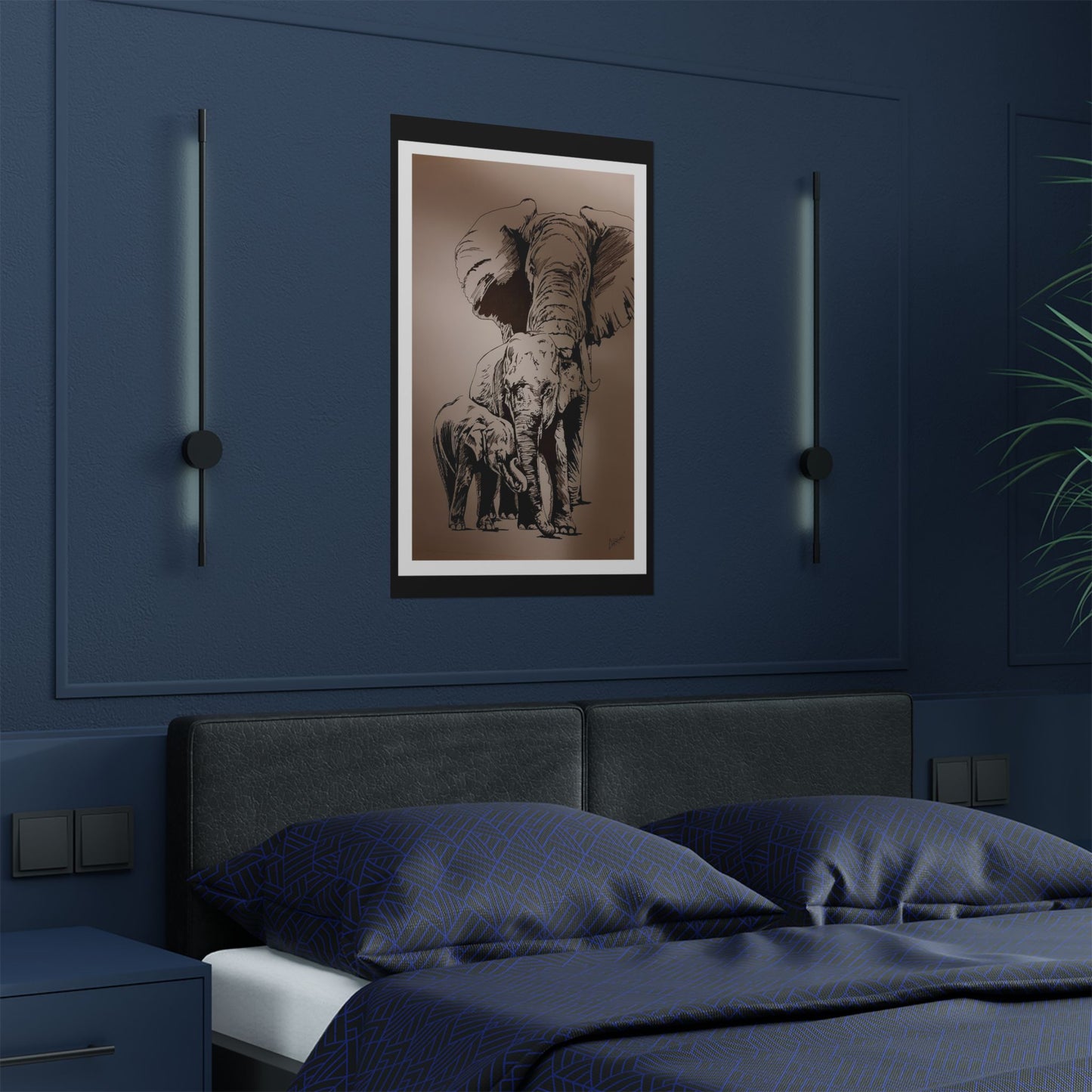 Elegant Elephant Family Satin Poster - 300gsm Art Print