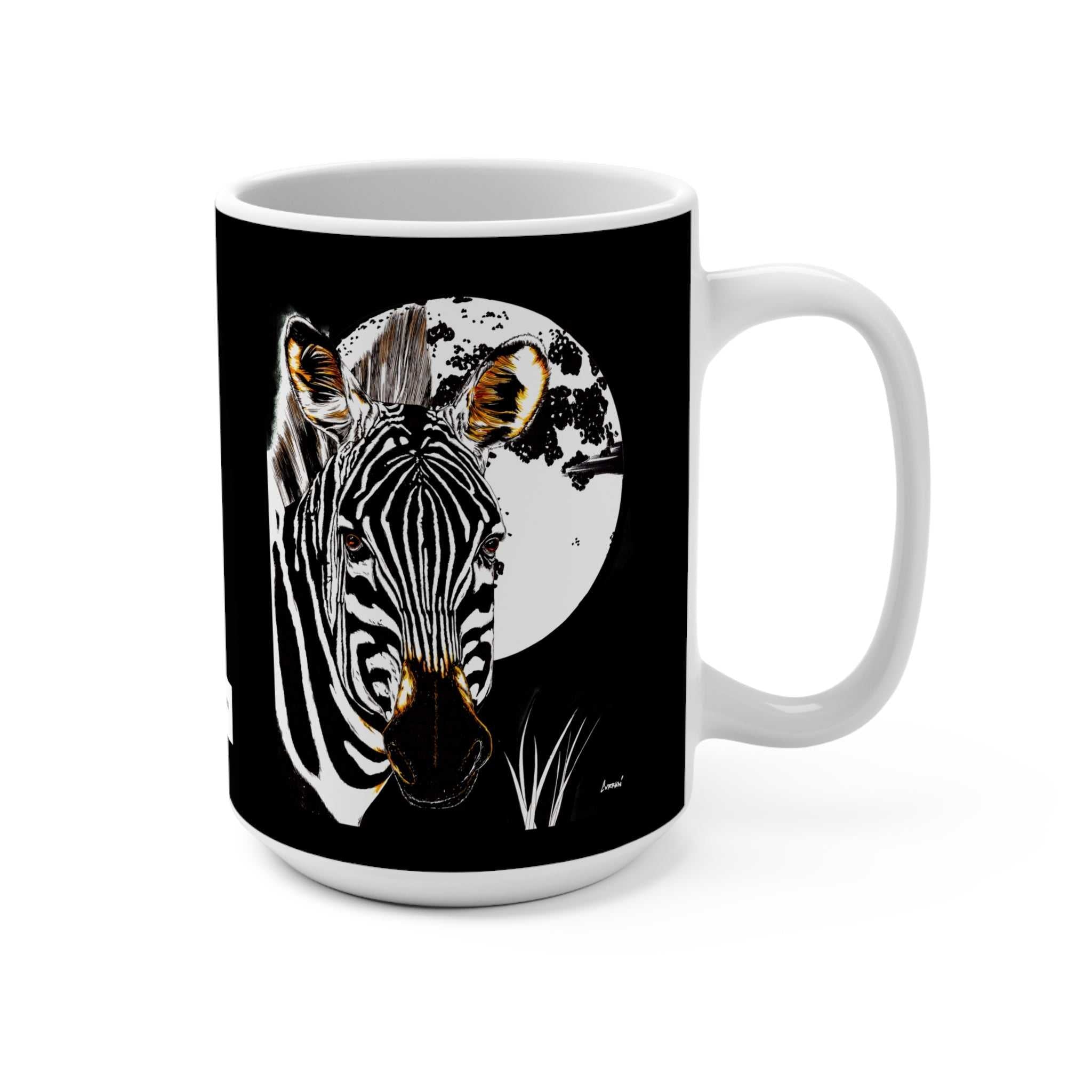 Indulge in your love for animals with our Zebra Design 15oz Mug - Stylish Black and White Coffee Cup for Animal Lovers. Order now!