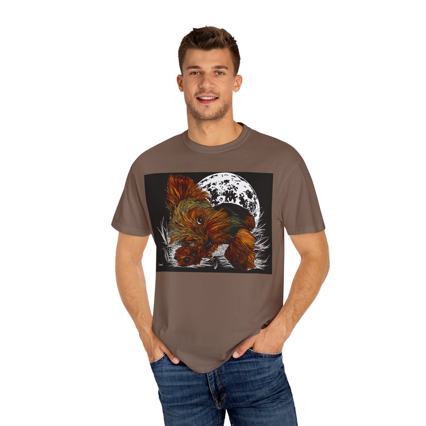Yorkie Terrier Unisex Garment-Dyed T-Shirt – Original Hand-Drawn Art