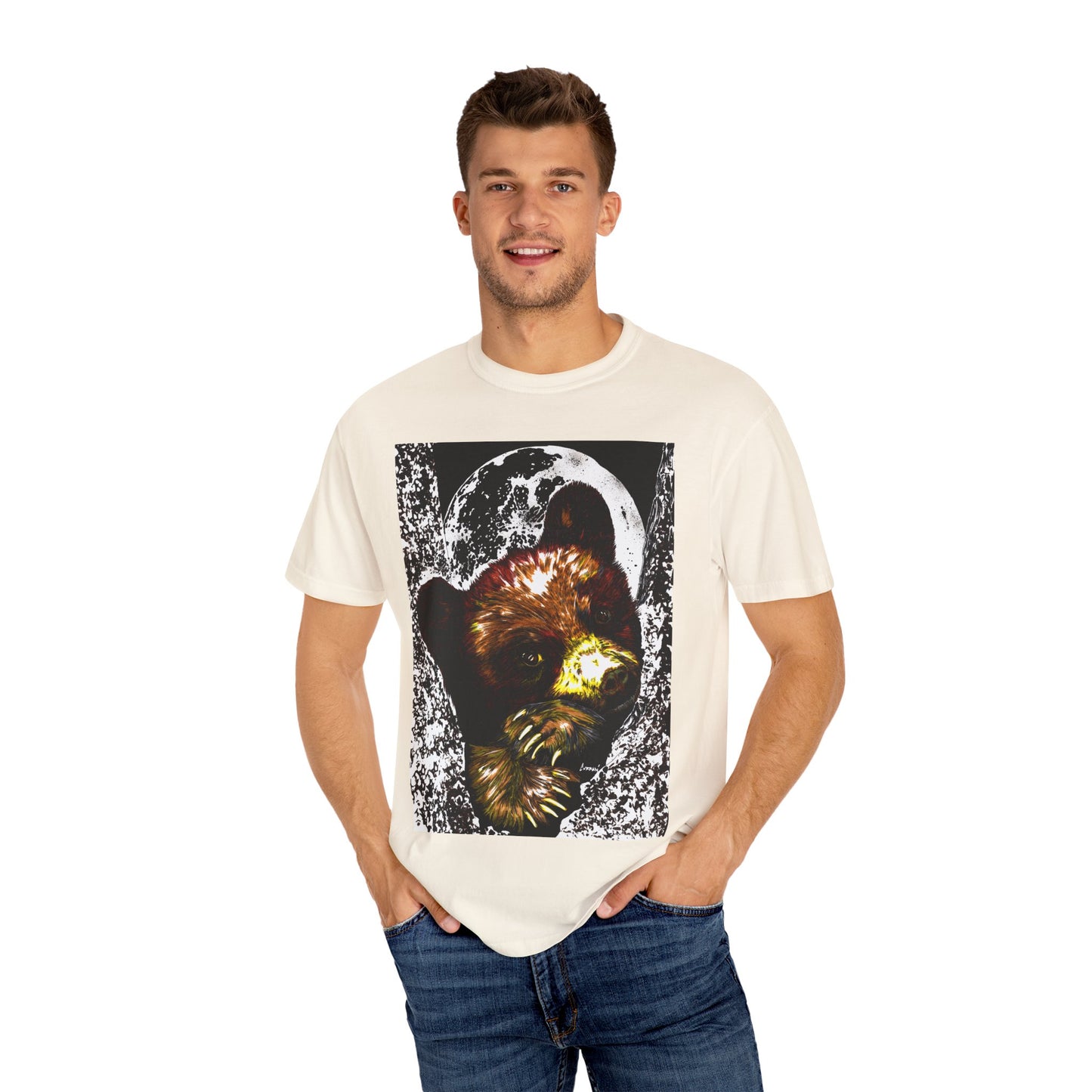 Moonlit Brown Bear Cub Unisex Garment-Dyed T-Shirt | Nature-Inspired Apparel
