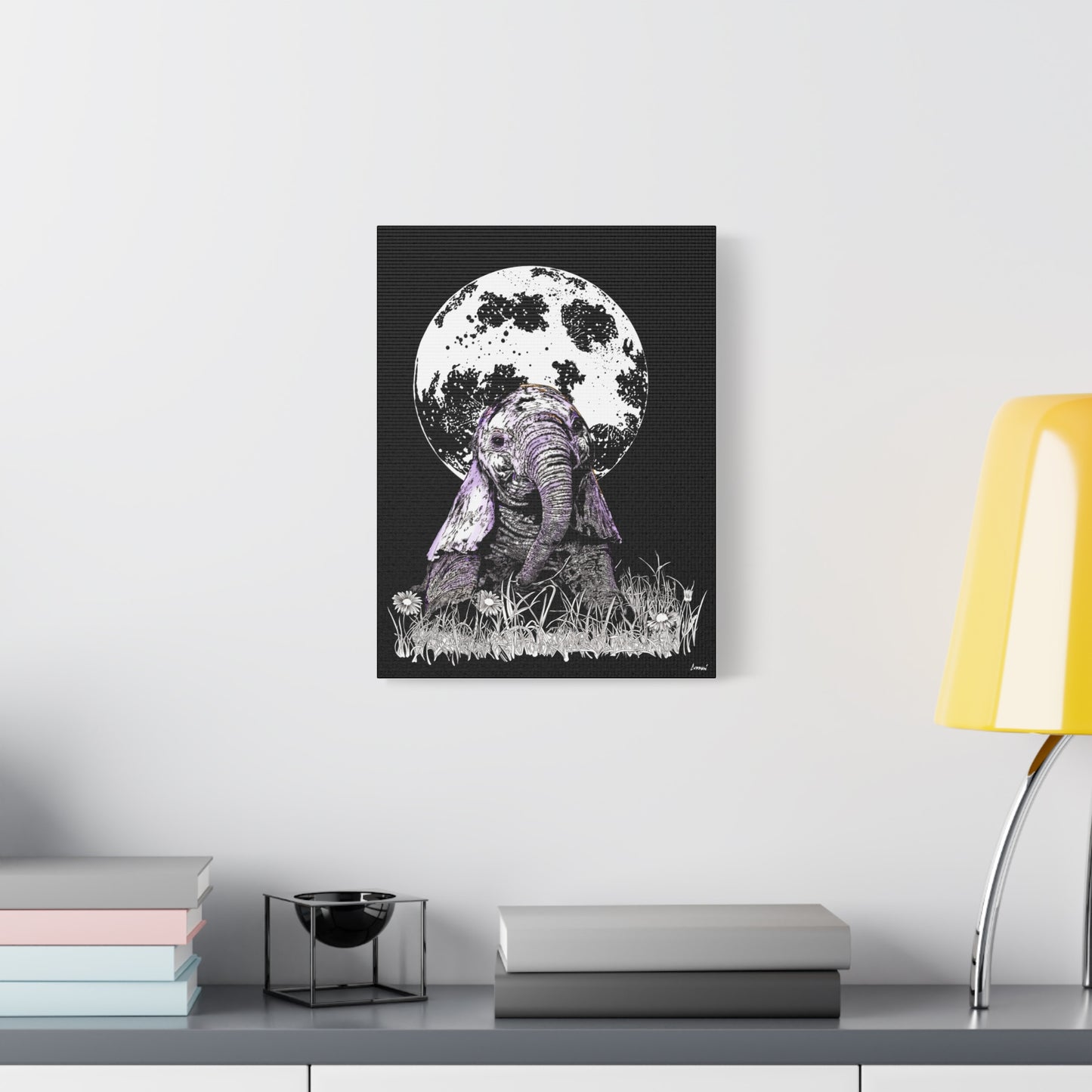 Baby Elephant Canvas Art, Print of Original hand drawn art