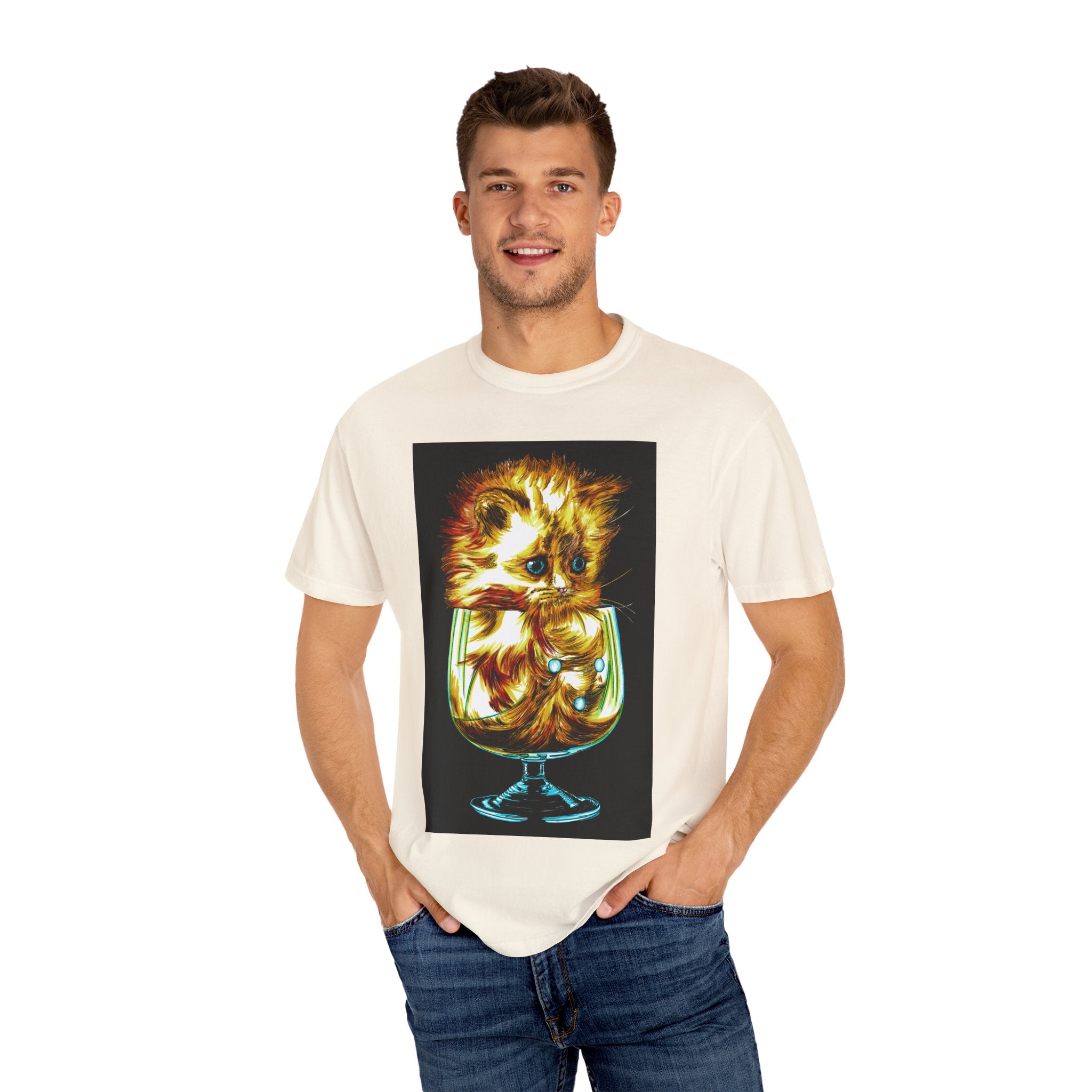 Kitten in a Glass Unisex T-shirt - Hand Drawn Art