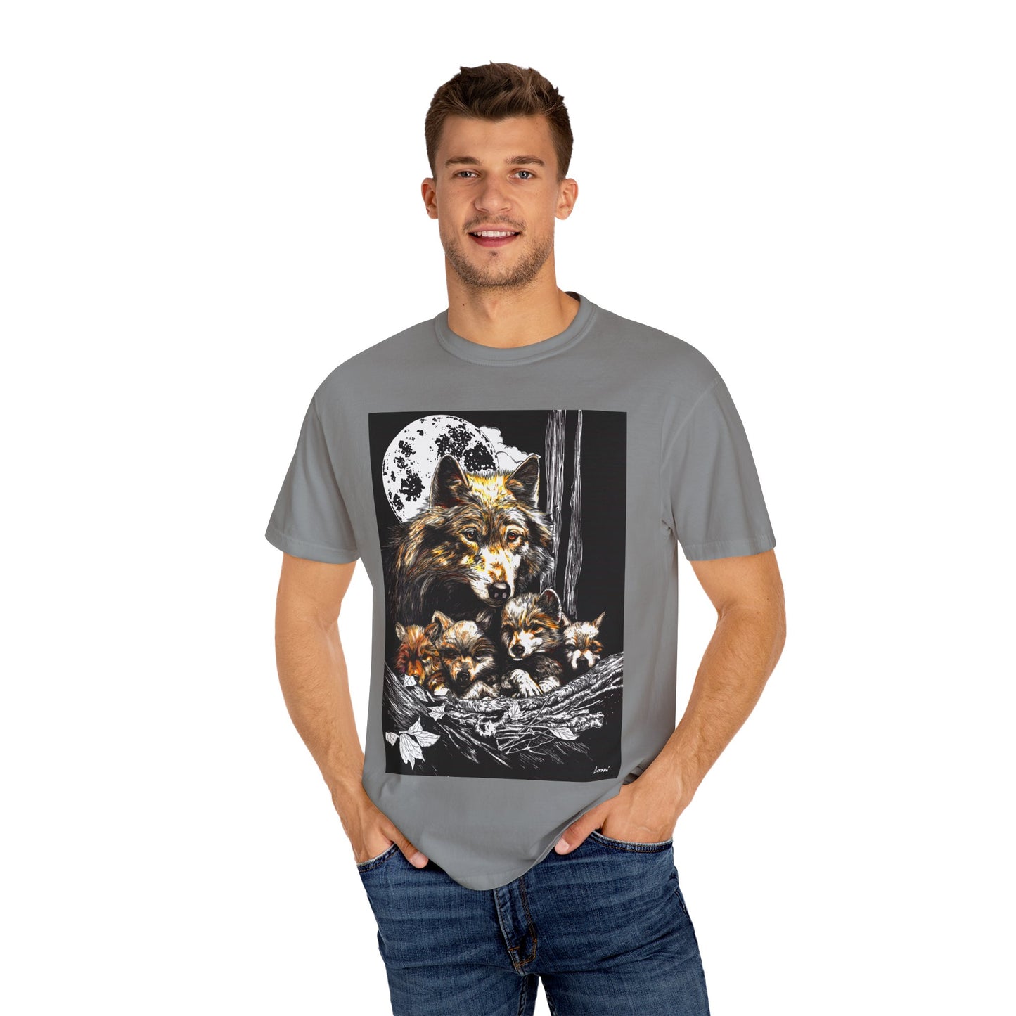 Wolf Family Garment-Dyed T-Shirt - Nature Inspired Art
