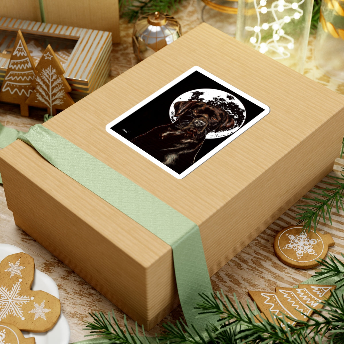 Moonlit Chocolate Lab Kiss-Cut Sticker, Perfect for Animal Lovers