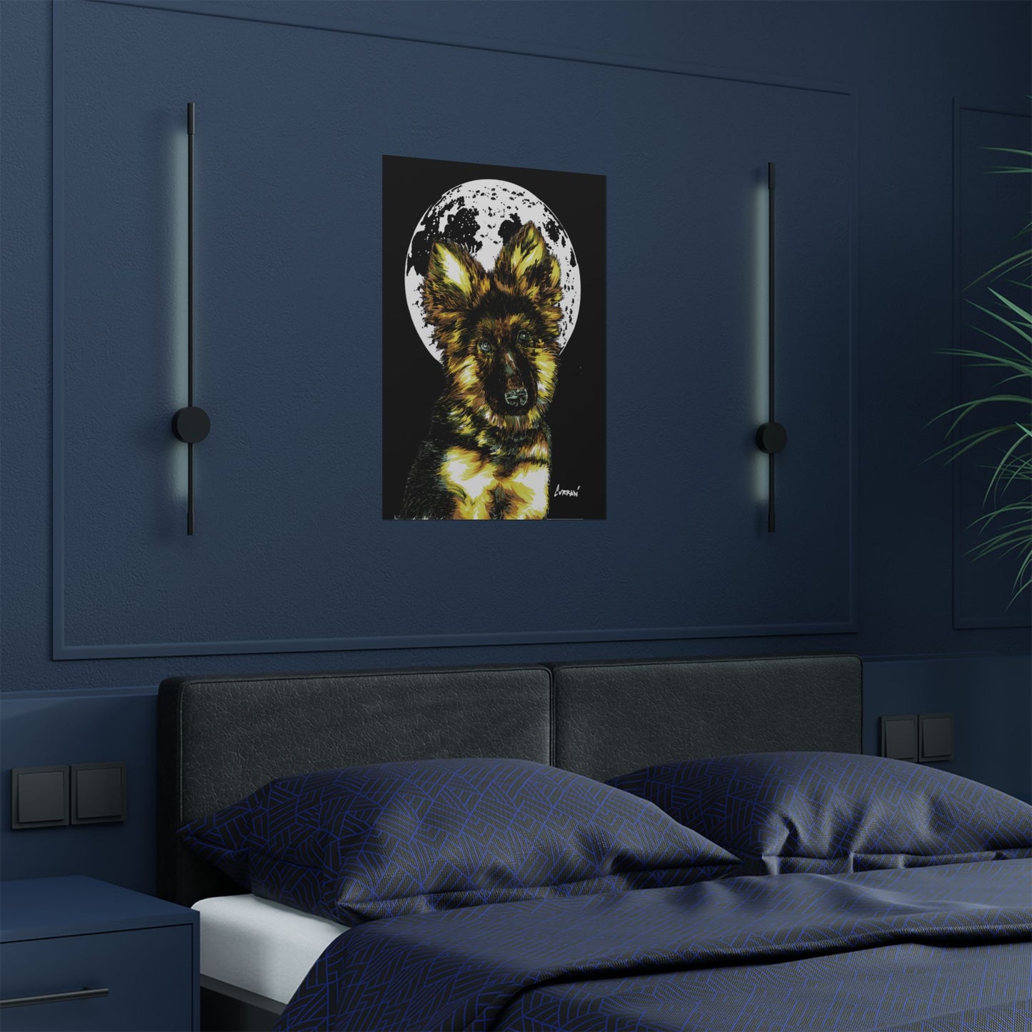 Moonlit German Shepherd Satin Poster | 300gsm Art Print for Dog Lovers