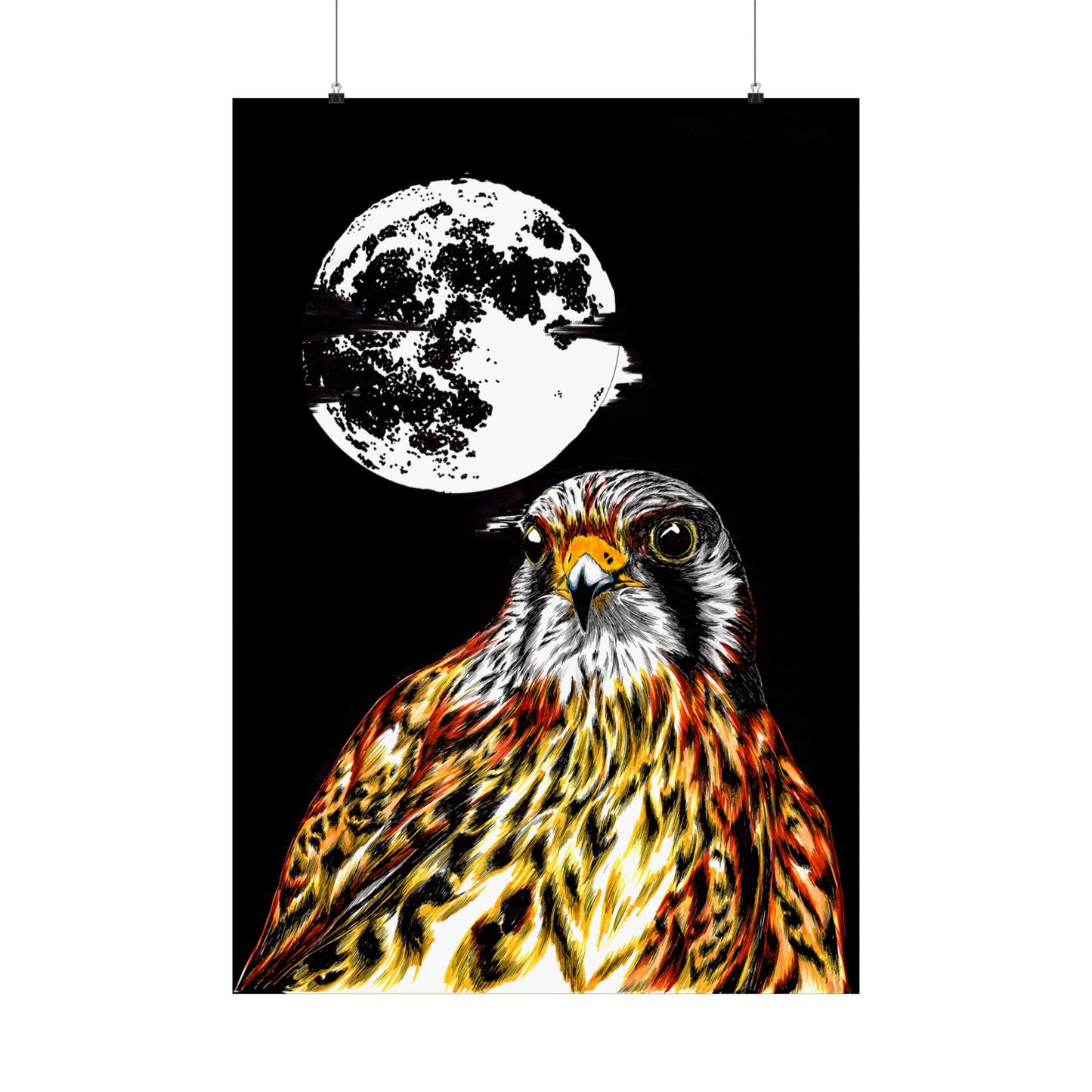 Wildlife Satin Poster - Majestic Falcon with Moon Design