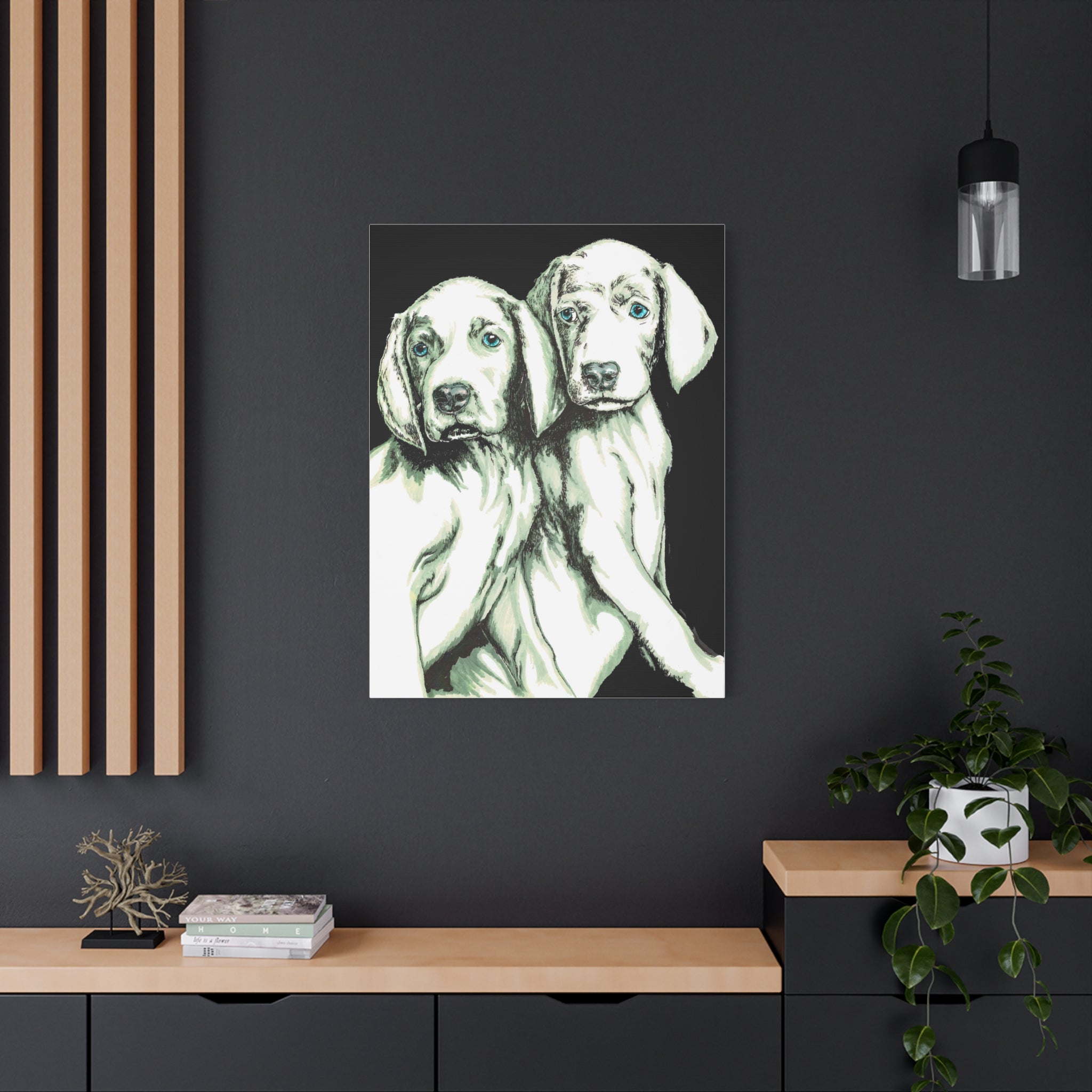 Two Puppies Art Canvas Print - Stretched Wall Decor
