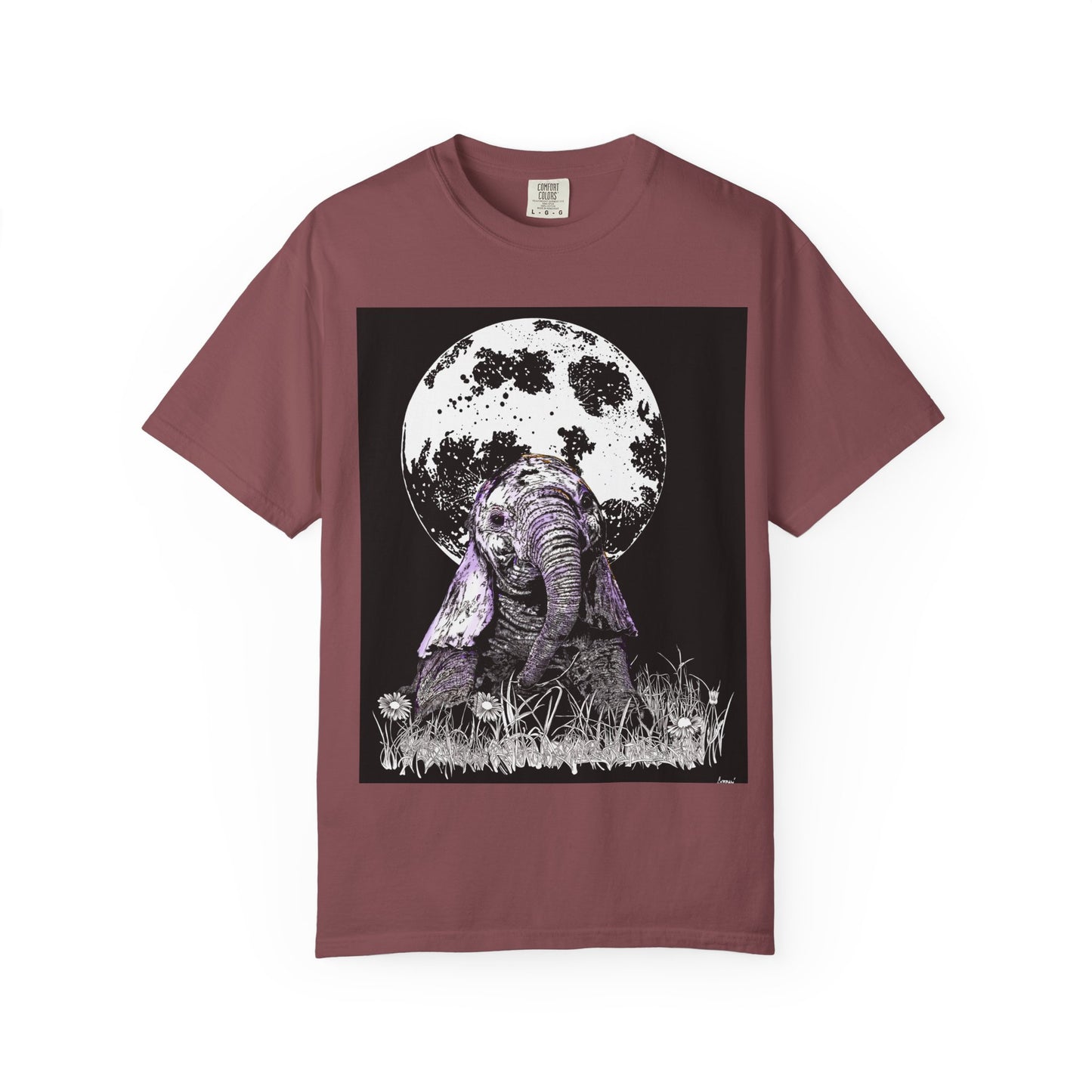 Moonlit Baby Elephant Unisex T-shirt | Eco-Friendly Garment-Dyed Tee