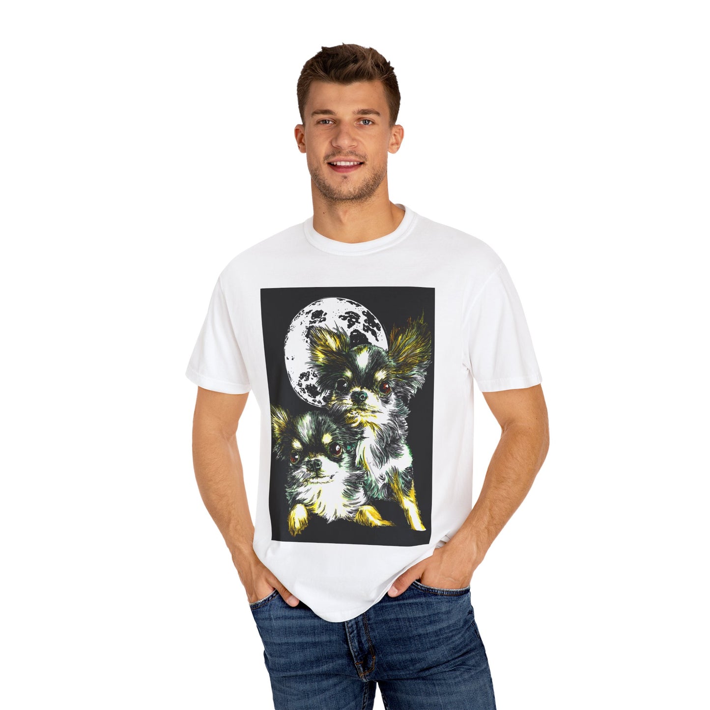 Cute Chihuahua Moon Night Unisex Garment-Dyed T-Shirt
