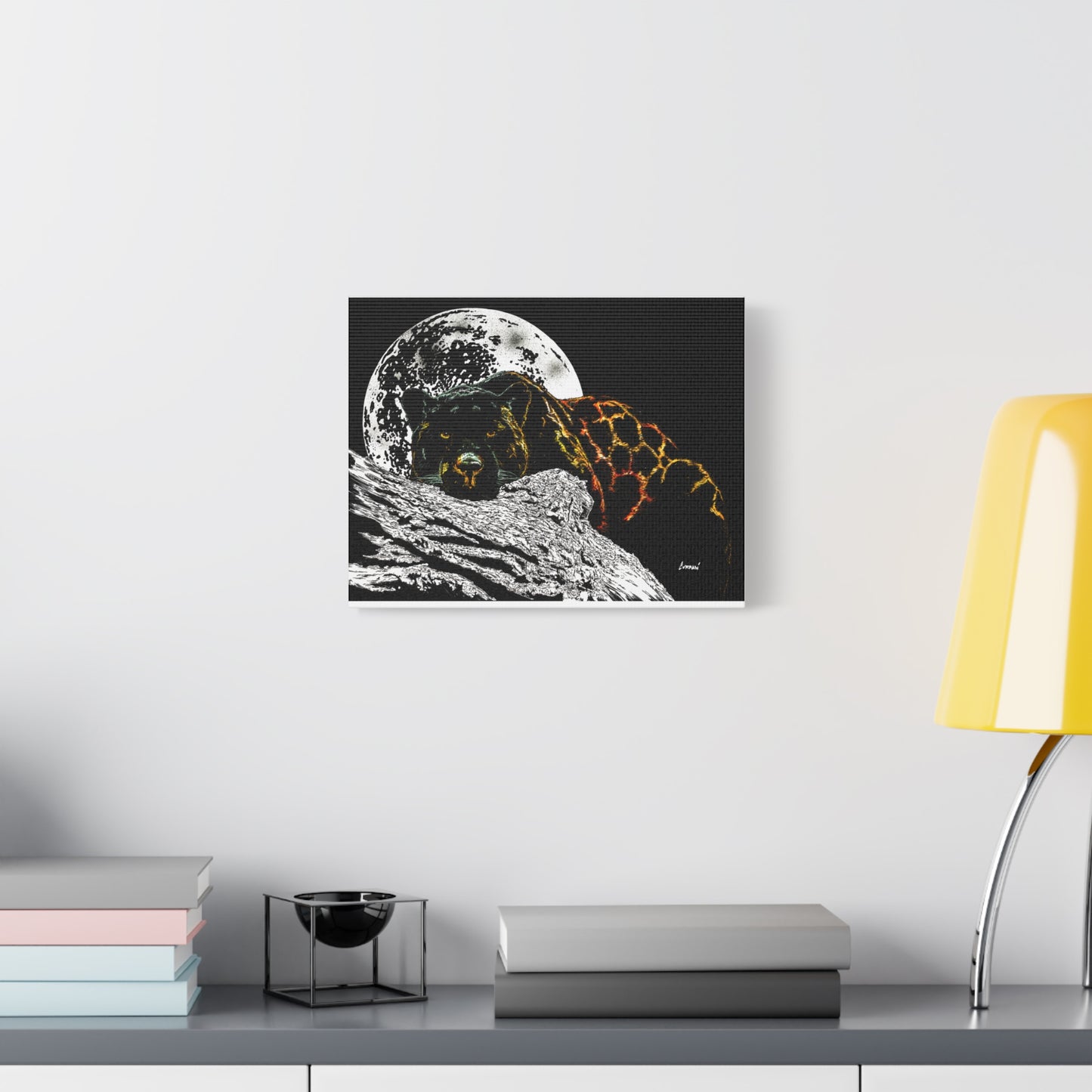Panther in the Moonlight Print of my Original hand drawn art printed on stretched canvas of a Panther in the Moonlight
