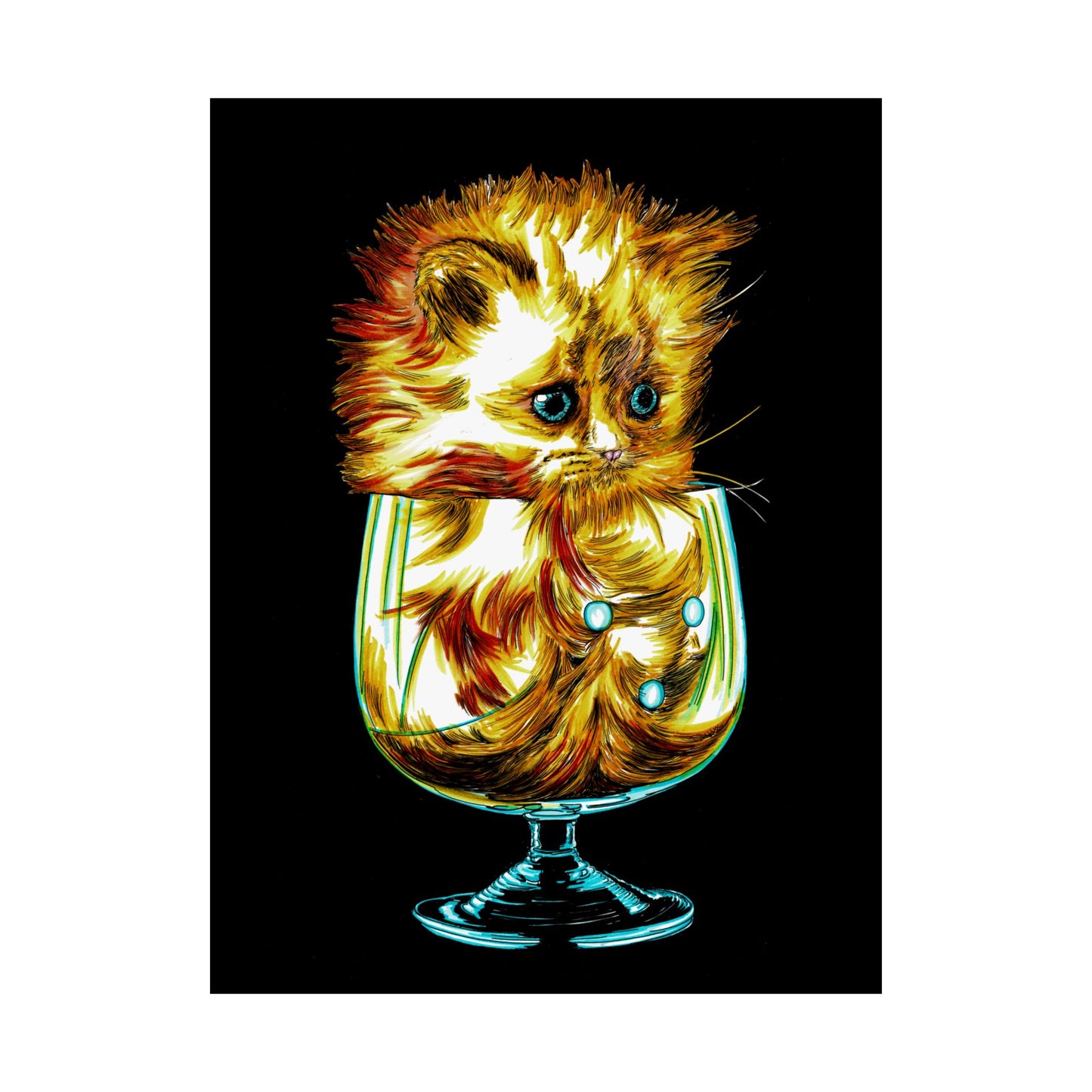 Whimsical Cat in Glass Satin Poster - 300gsm Art Print for Cat Lovers
