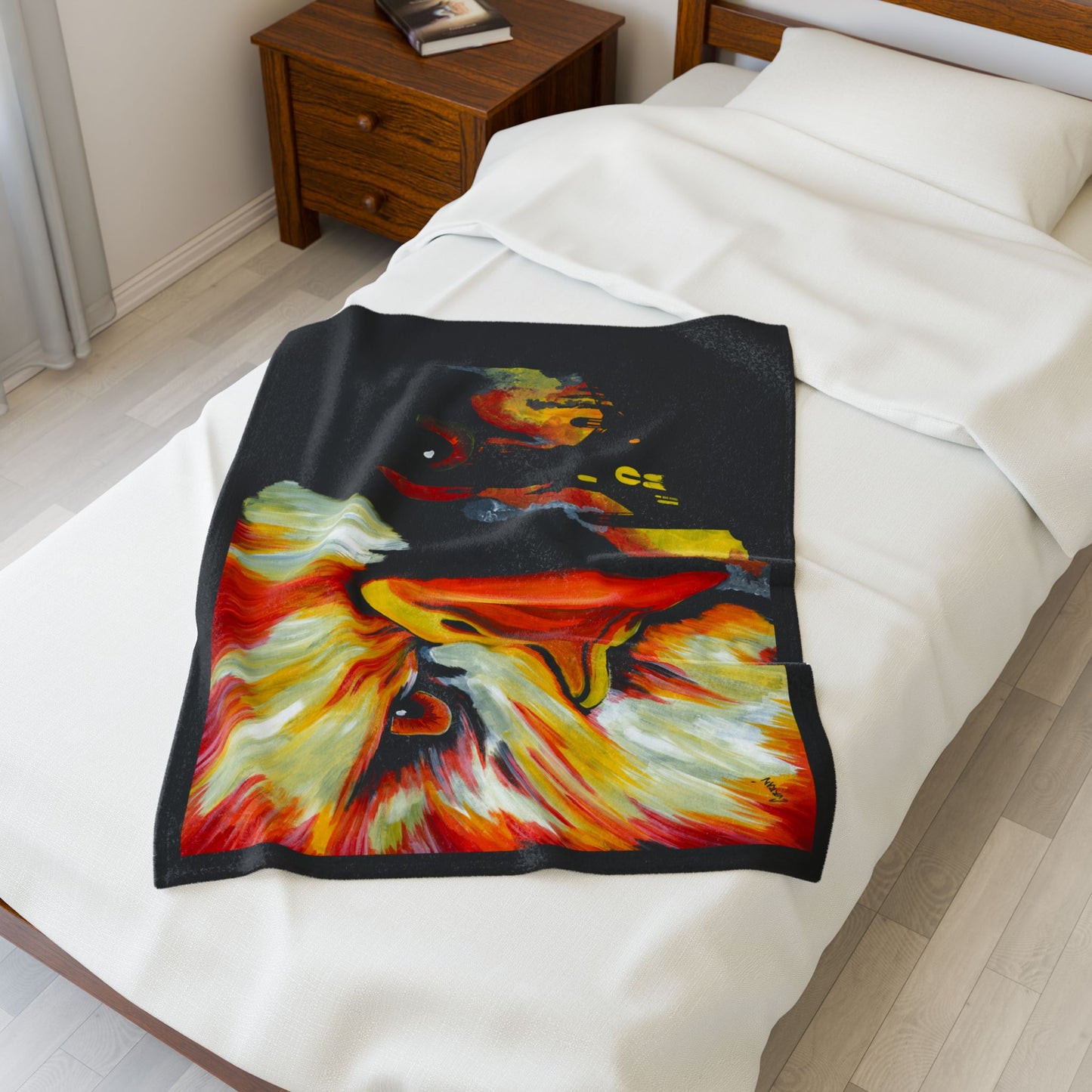 Vibrant Phoenix Velveteen Plush Blanket with Artistic Bird