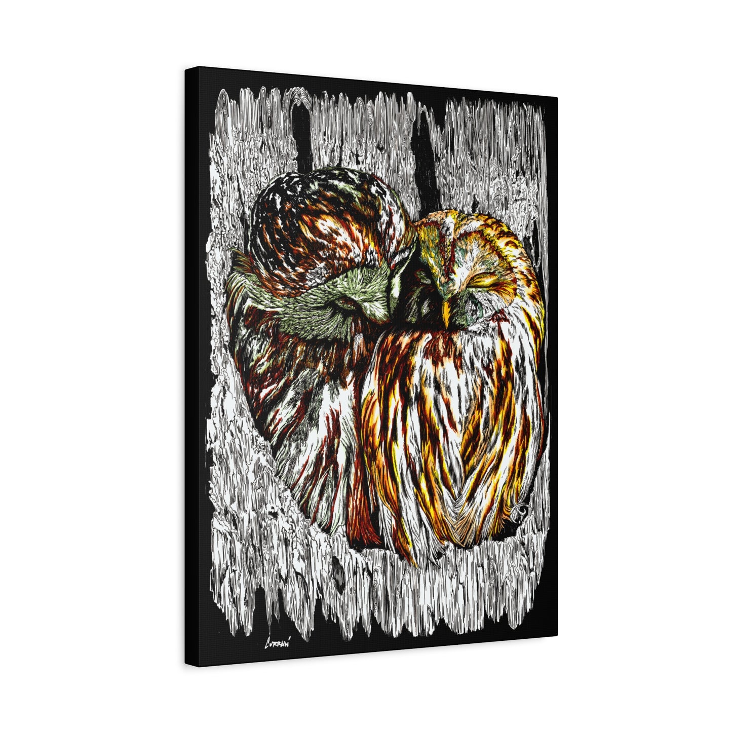 Owl Wall Art, Owl Print, Hand-Drawn Owls, Wildlife Art, Birds in Tree, Nature Wall Decor, Owl Lovers Gift, Woodland Art. Printed on Matte Canvas, Stretched, 1.25"