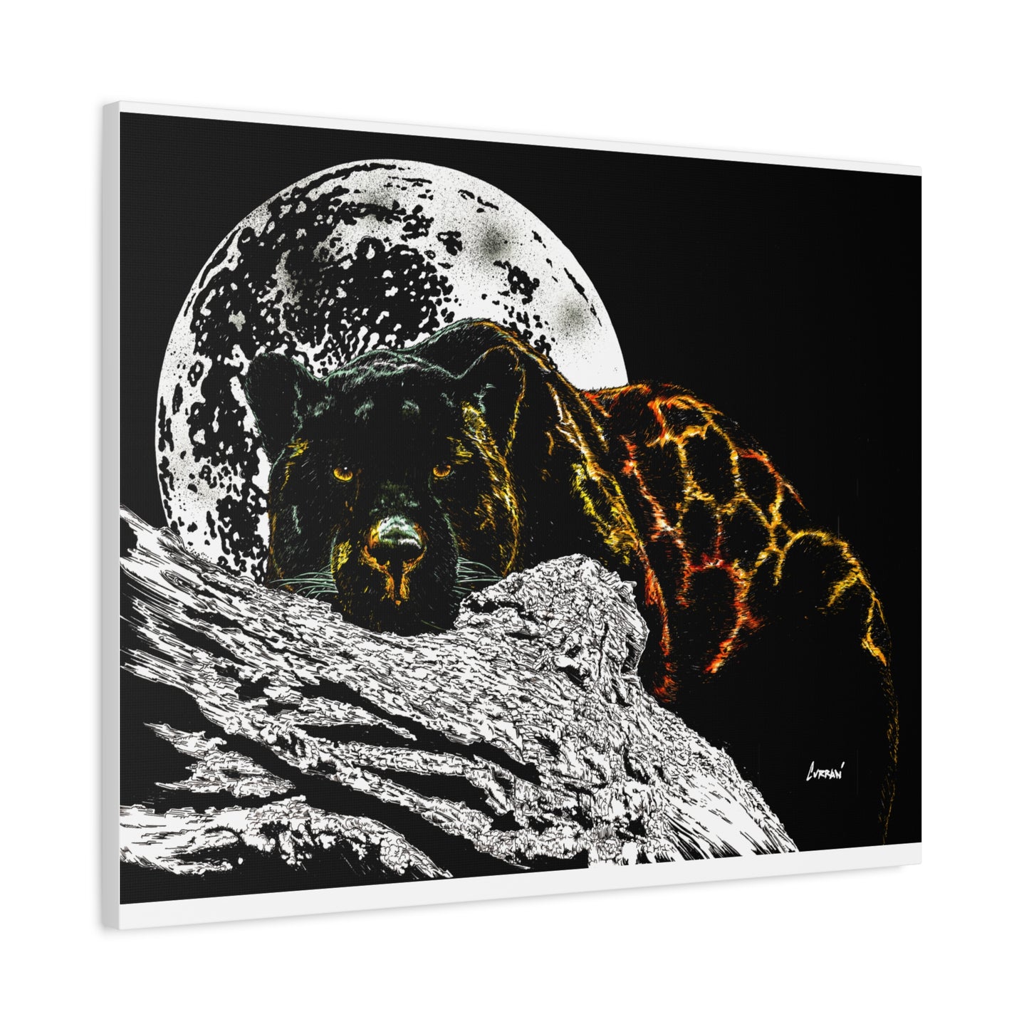 Panther in the Moonlight Print of my Original hand drawn art printed on stretched canvas of a Panther in the Moonlight