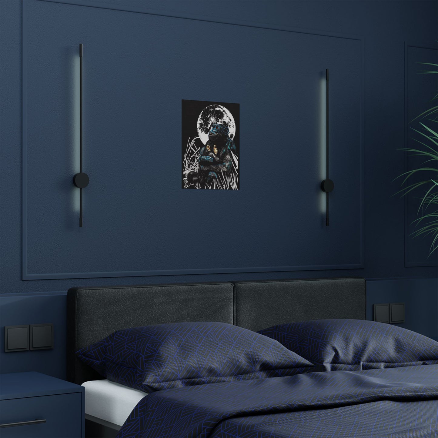 Satin Poster - Moonlit Chimpanzee Embrace Art Print