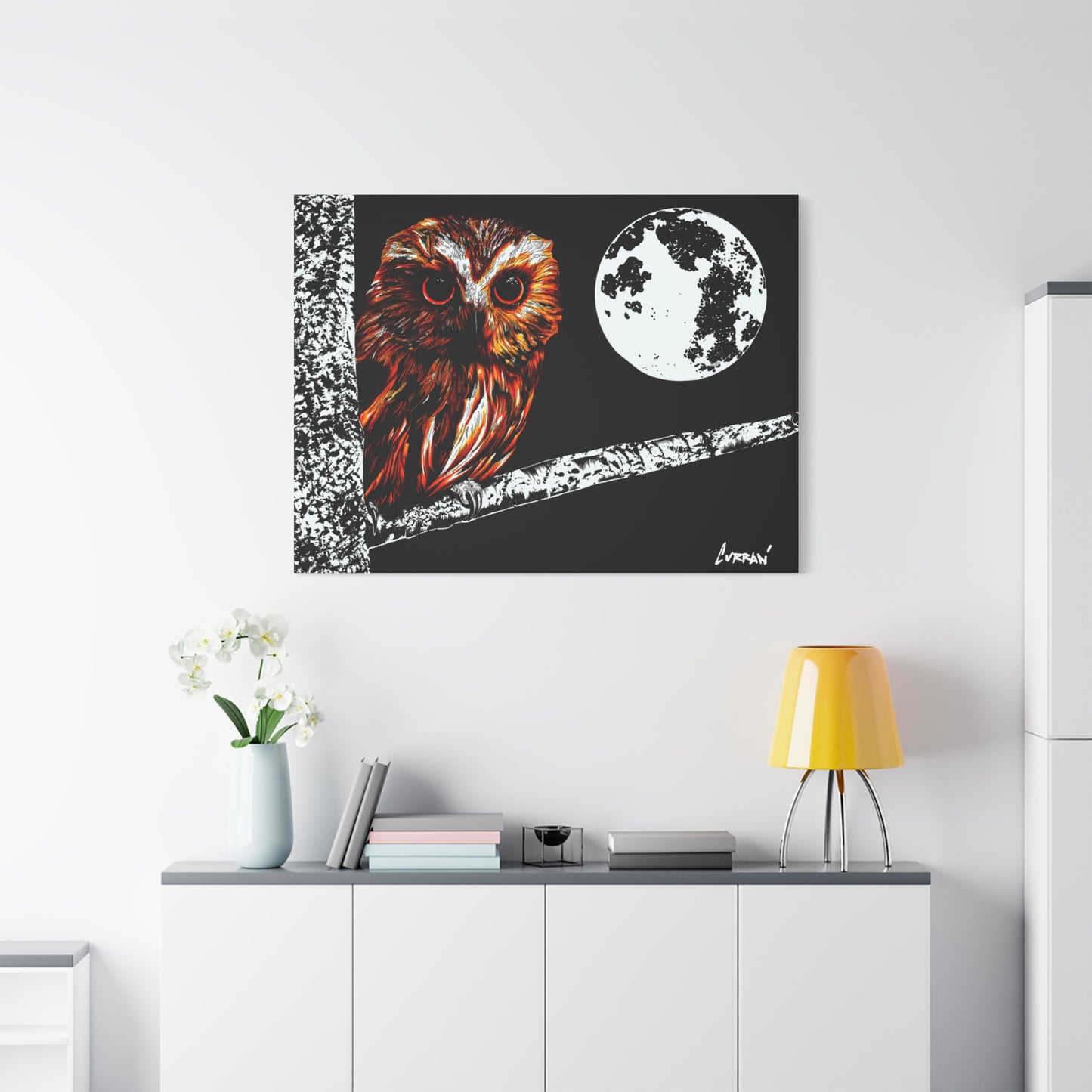 Owl in a Tree, Print of my Original hand drawn art printed on stretched canvas of an Owl in a Tree
