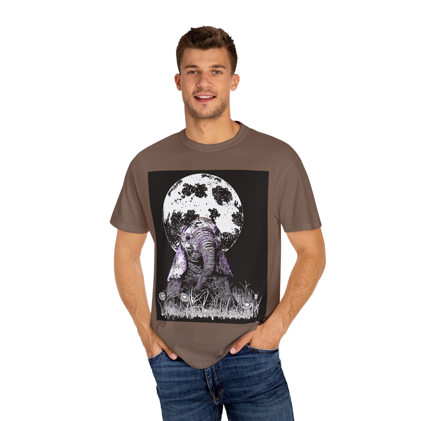 Moonlit Baby Elephant Unisex T-shirt | Eco-Friendly Garment-Dyed Tee