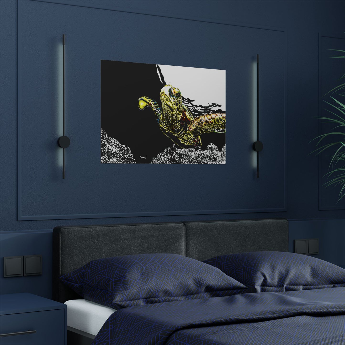 Underwater Turtle Satin Poster - Vibrant Ocean Decor for Marine Life Enthusiasts