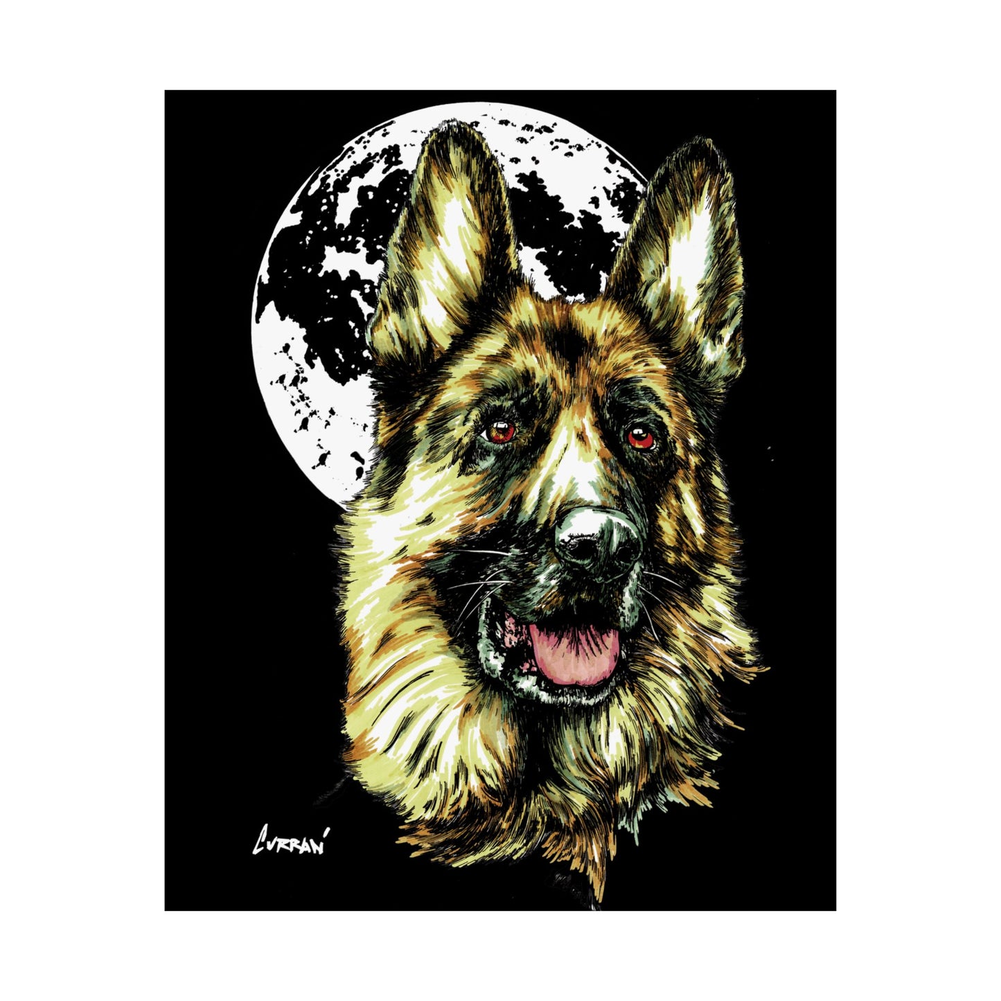 German Shepherd Moon Satin Poster - 300gsm Art Print