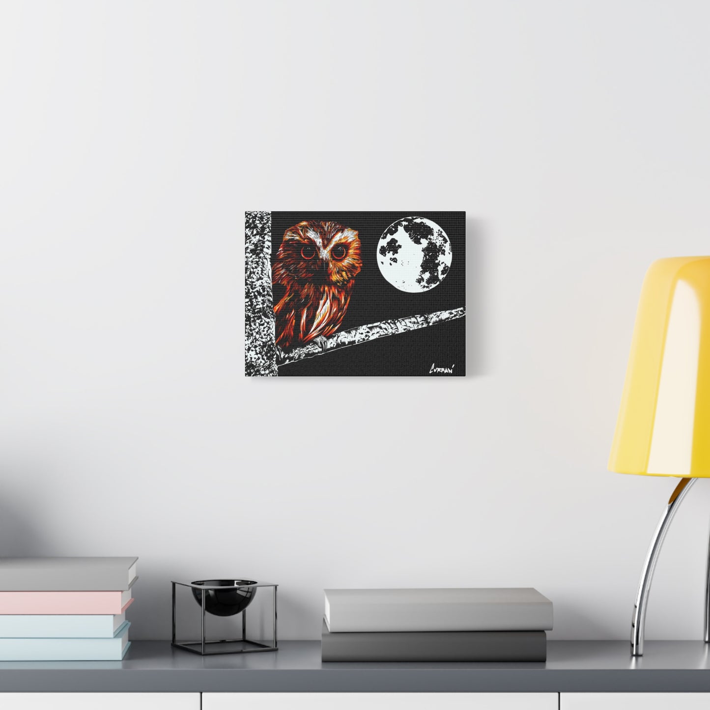Owl in a Tree, Print of my Original hand drawn art printed on stretched canvas of an Owl in a Tree