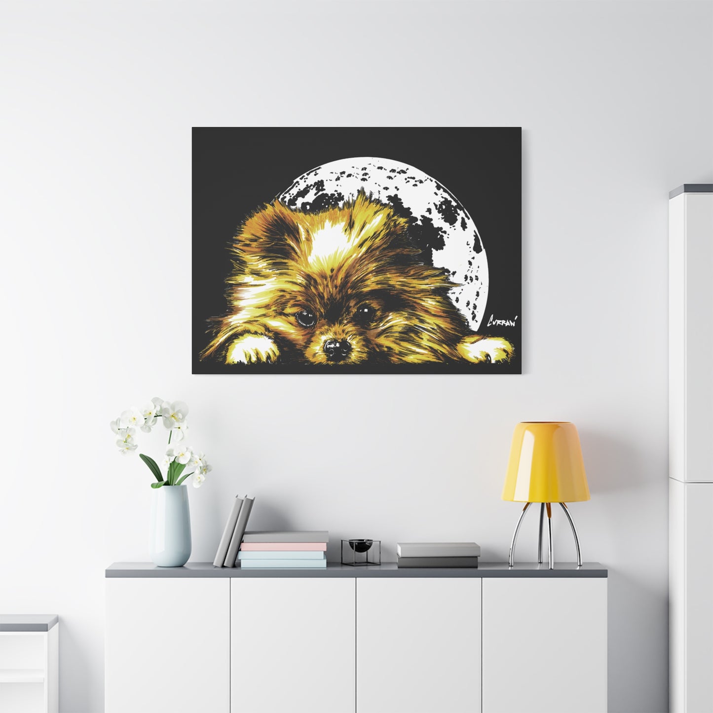Pomeranian Moon Canvas Art Print- Dog Lover's Decor, 1.25" Stretched Print