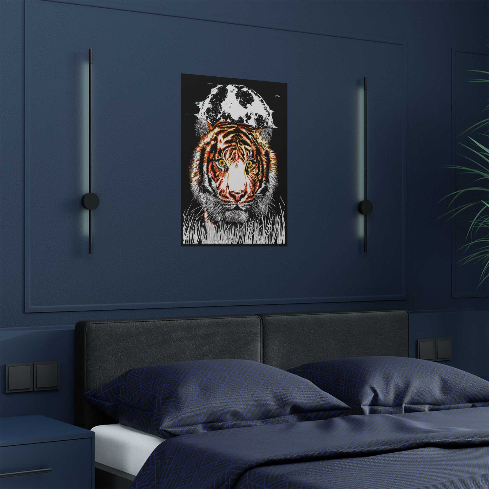 Tiger Satin Poster - 300gsm Art Print with Moon Design