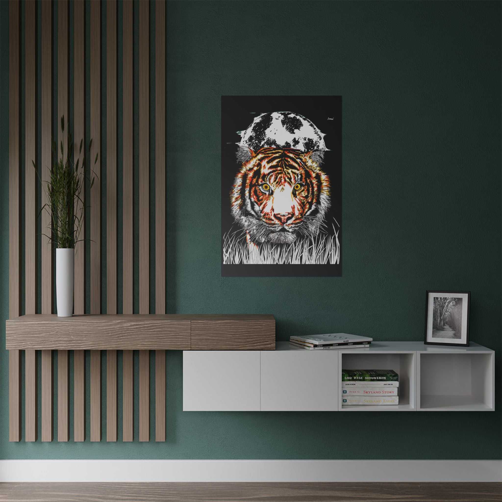 Tiger Satin Poster - 300gsm Art Print with Moon Design
