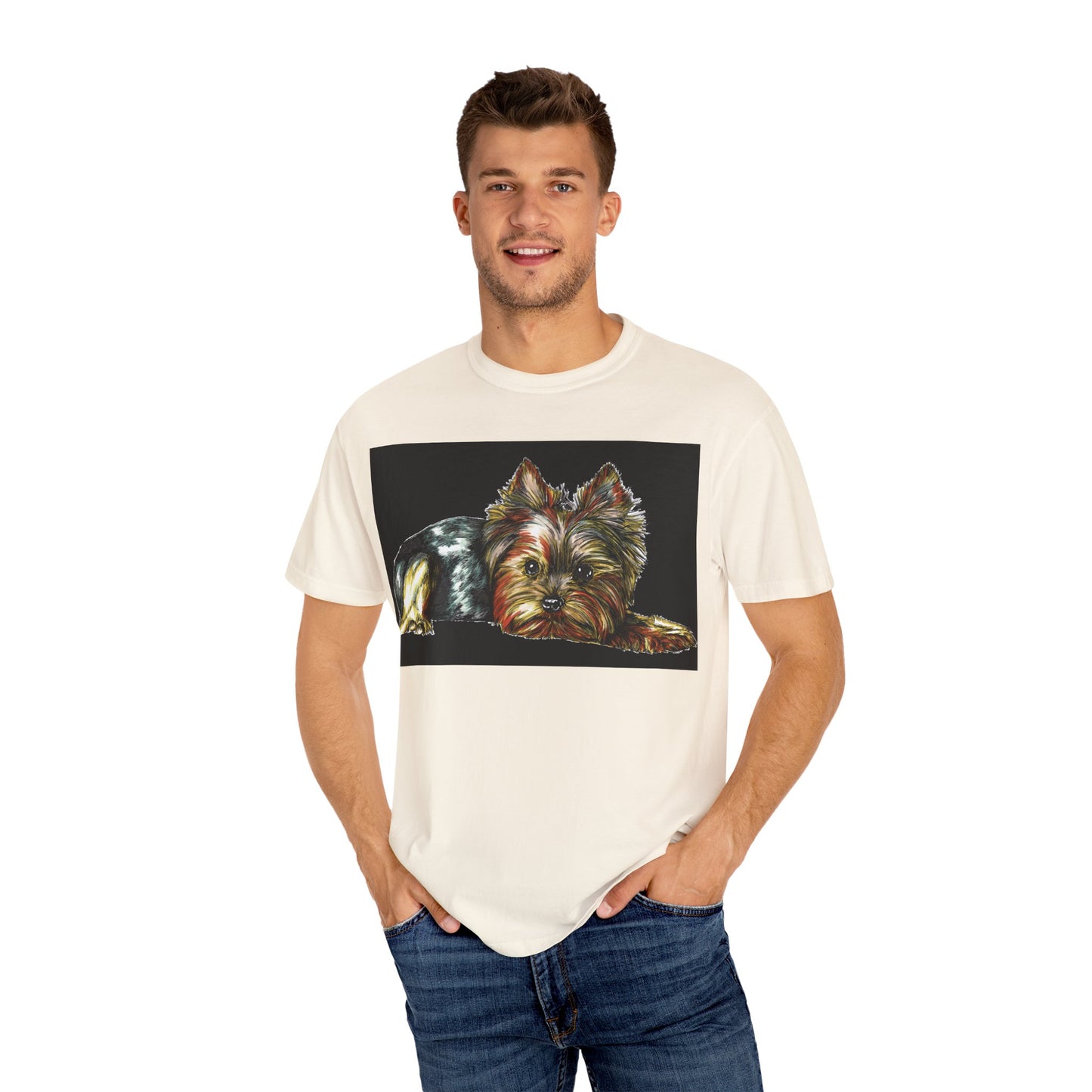 Yorkie Terrier Unisex Garment-Dyed T-Shirt – Original Hand-Drawn Art