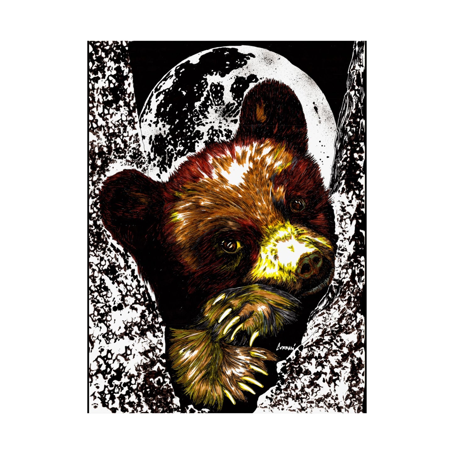 Brown Bear Moon Satin Poster - Art Print for Nature Lovers