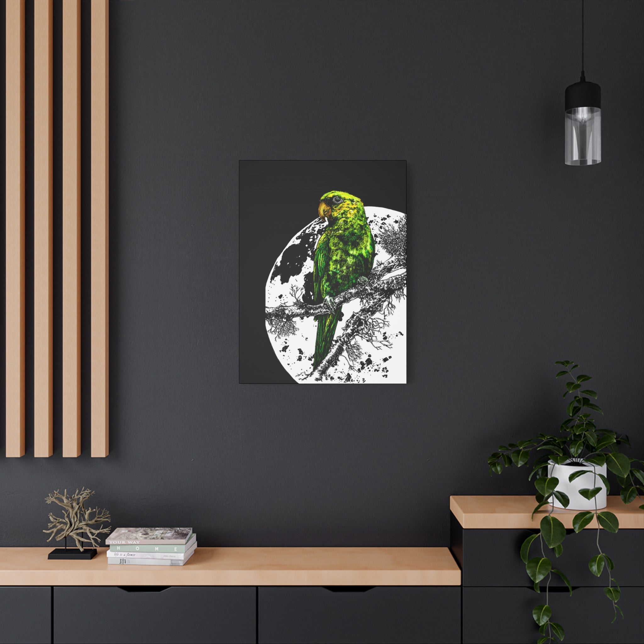 Green Parrot Wall Art Print - Matte Canvas, Stretched,