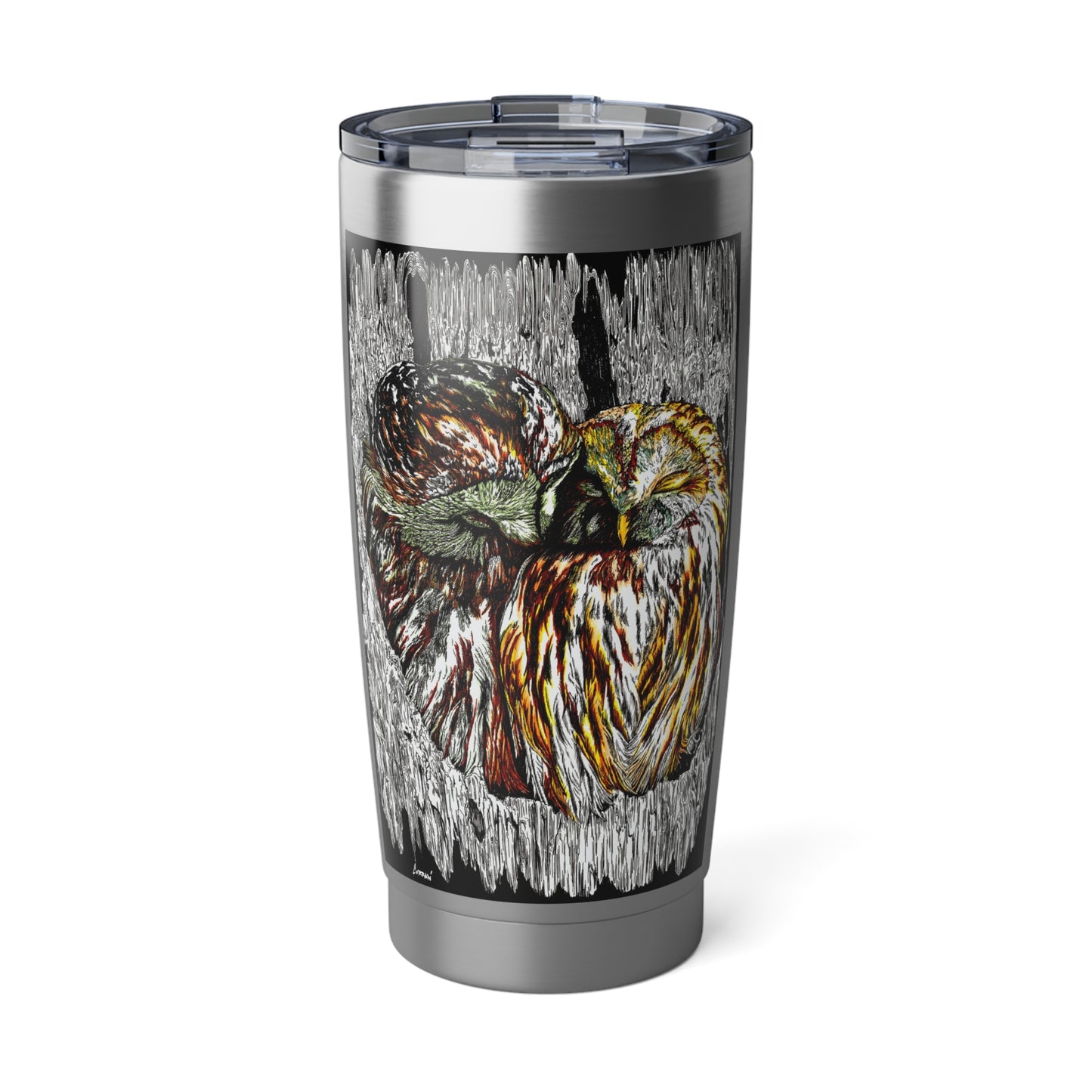 Owl Wall Art 20oz Tumbler, Mug, Travel Cup, Gift Idea, Hand Drawn, Hoot, Large Coffee Holder, Perfect Birthday Gift, Awesome Christmas Gift