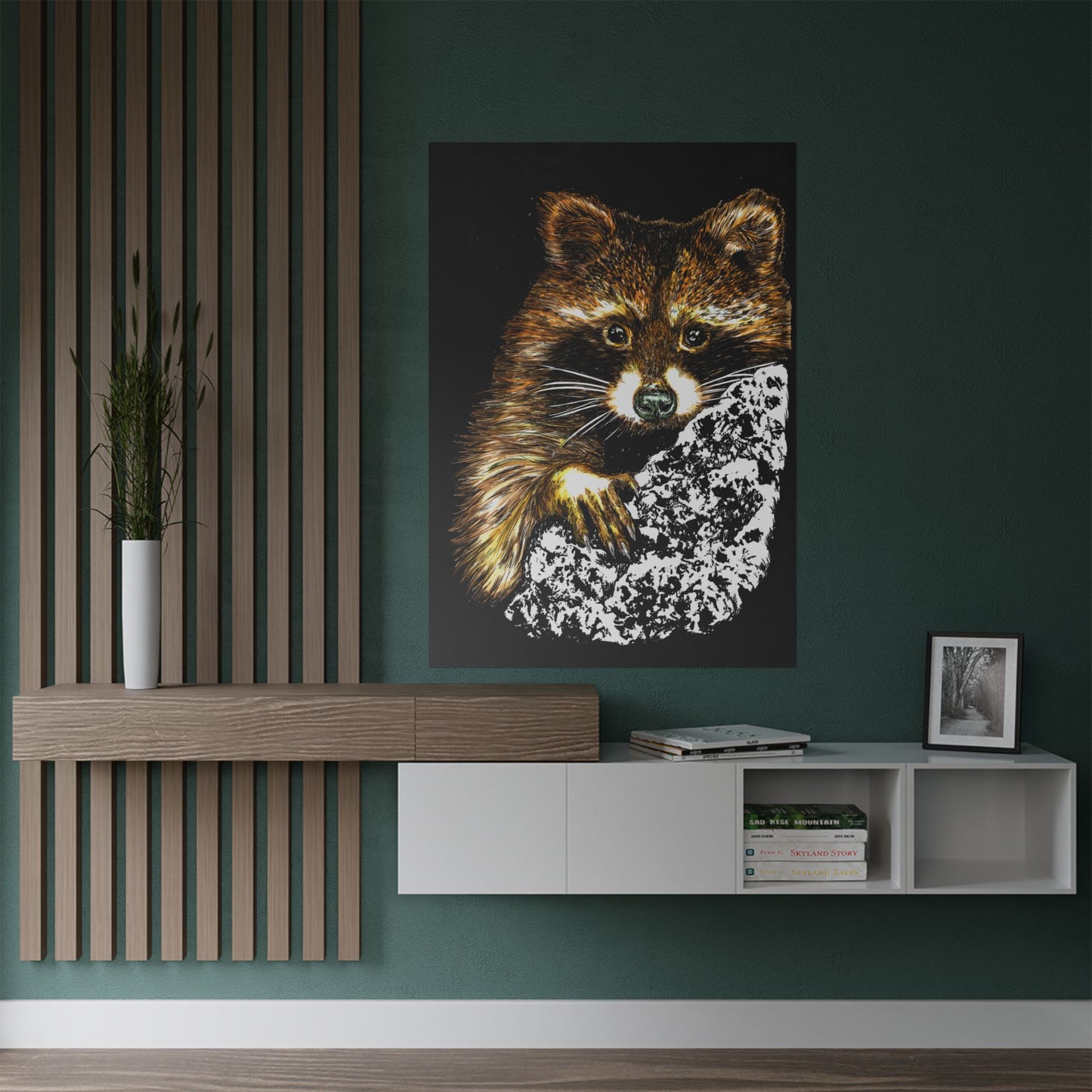 Raccoon Wildlife Satin Poster - Hand-Drawn Raccoon Art Print (300gsm)