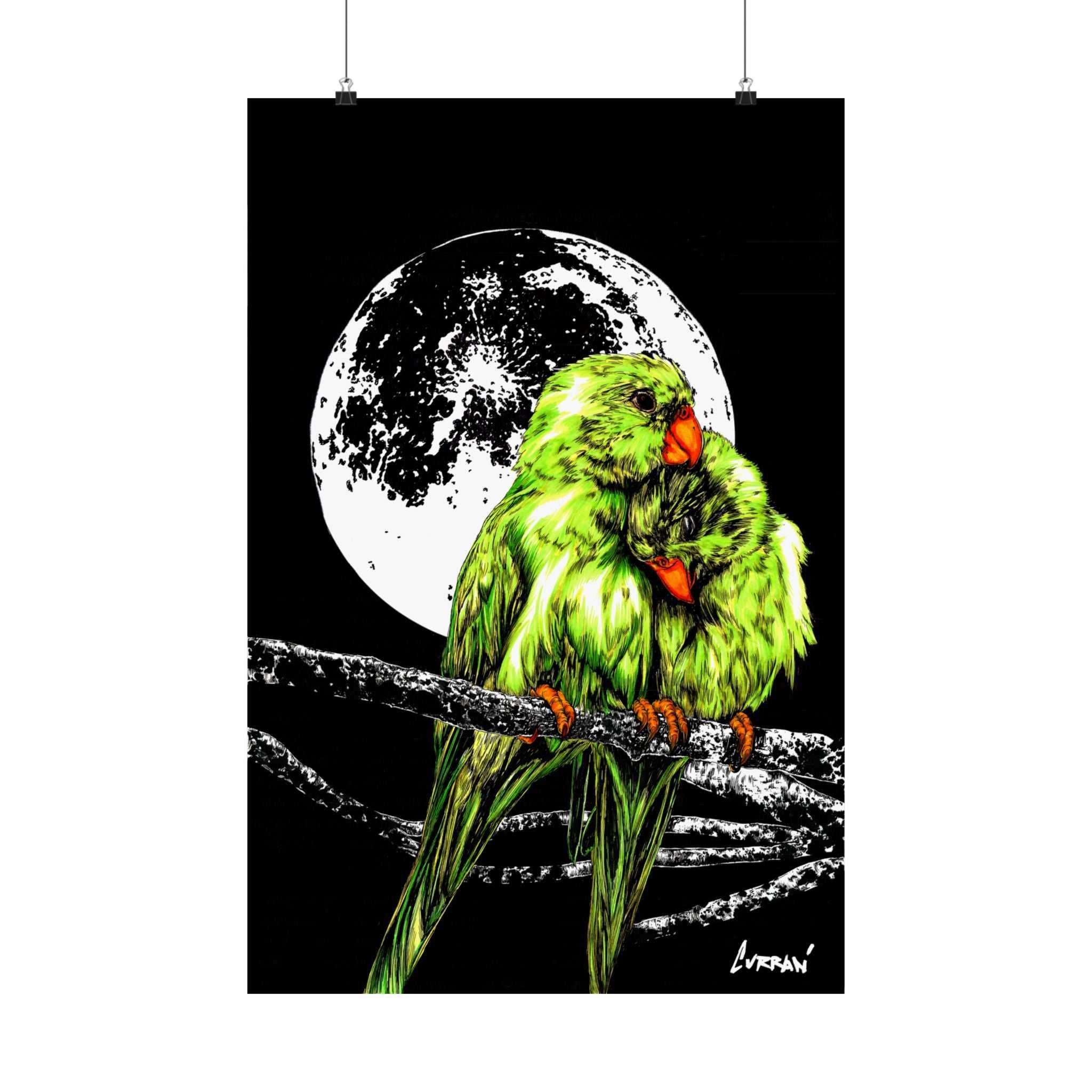 Bring your walls to life with the stunning Vibrant Lovebirds Satin Poster - 300gsm Wall Art. Add a pop of color to your space today!